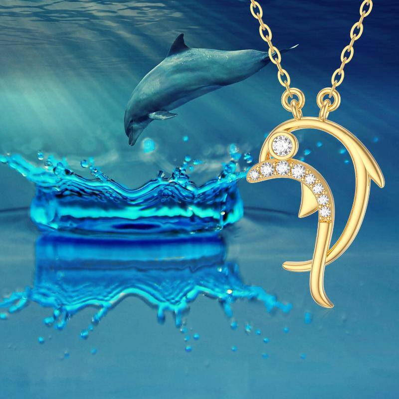 18K Gold Cubic Zirconia Dolphin Pendant Necklace