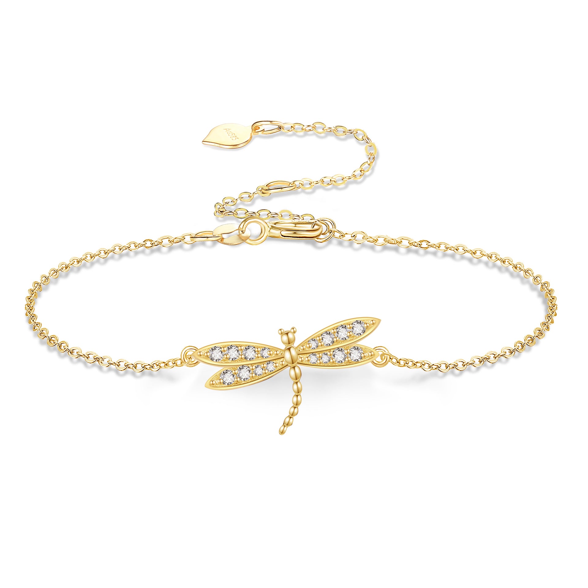 14K Gold Cubic Zirconia Dragonfly Bracelet for Women