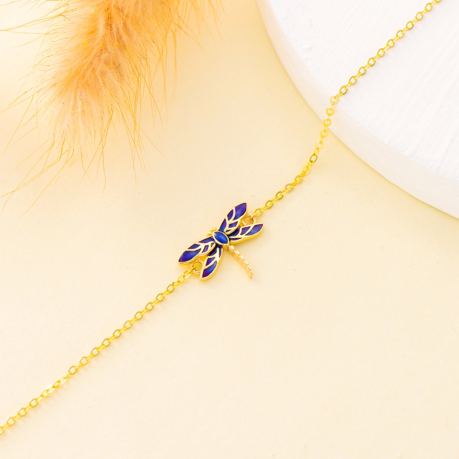 14K Gold Dragonfly Charm Bracelet