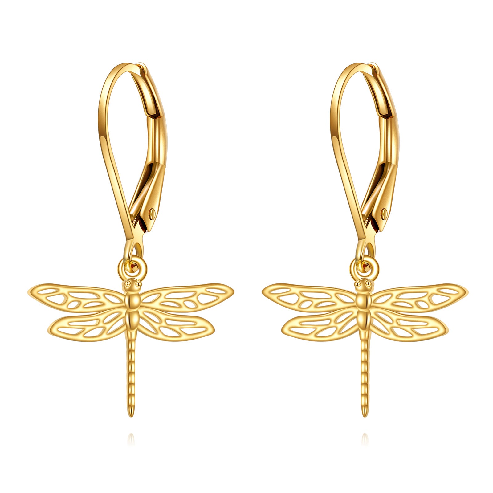 14K Gold Dragonfly Drop Earrings