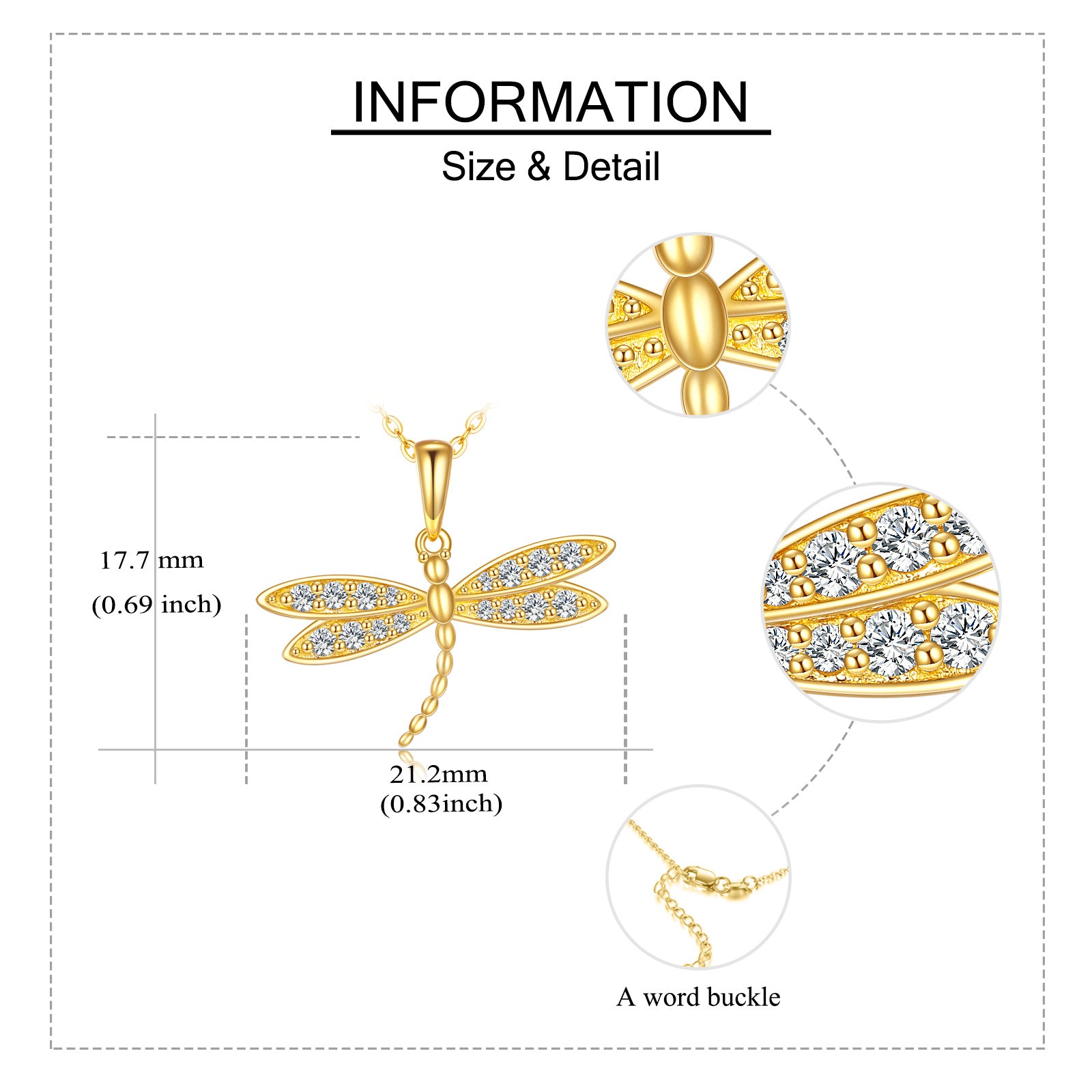 14K Gold Cubic Zirconia Dragonfly Pendant Necklace