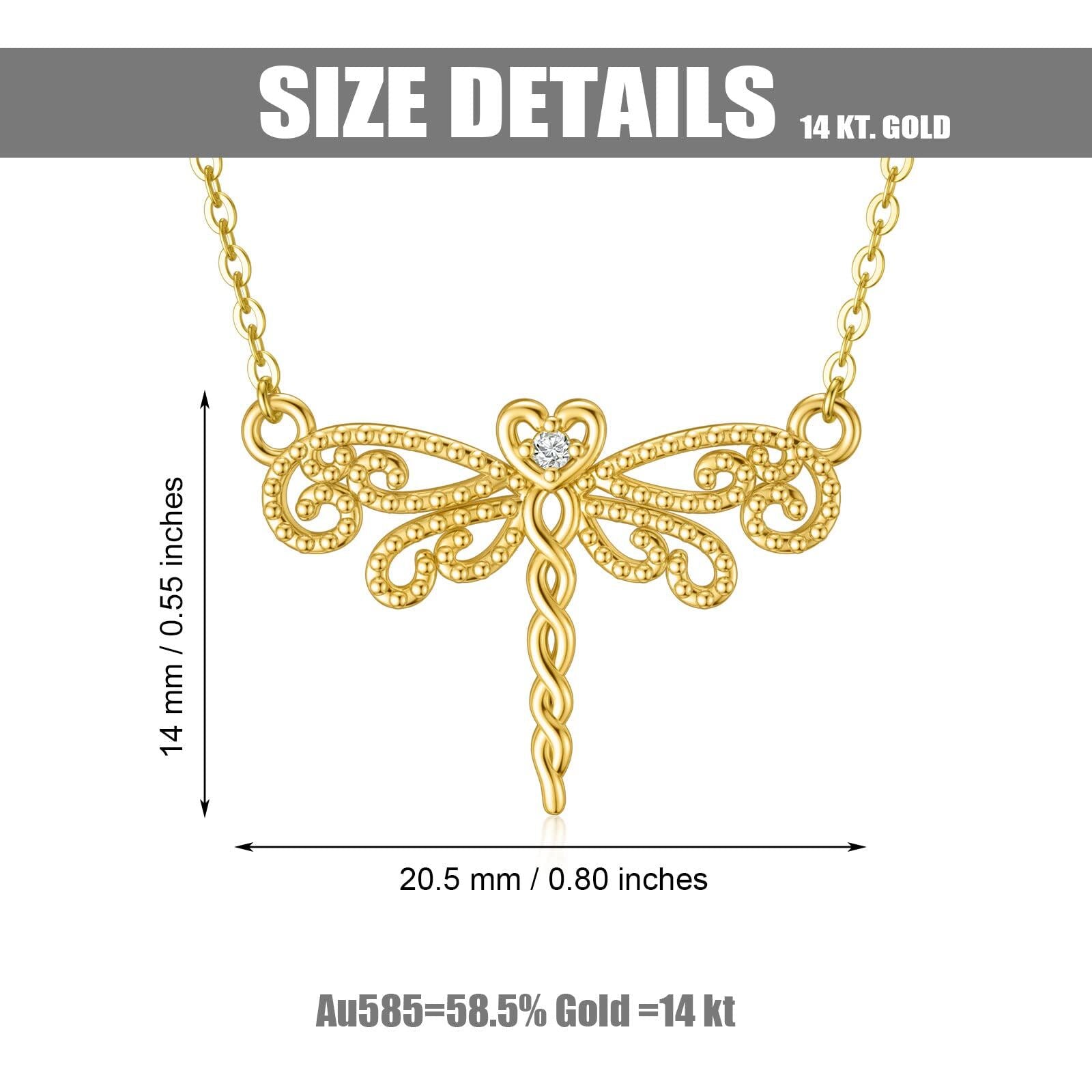 14K Gold Cubic Zirconia Dragonfly Pendant Necklace