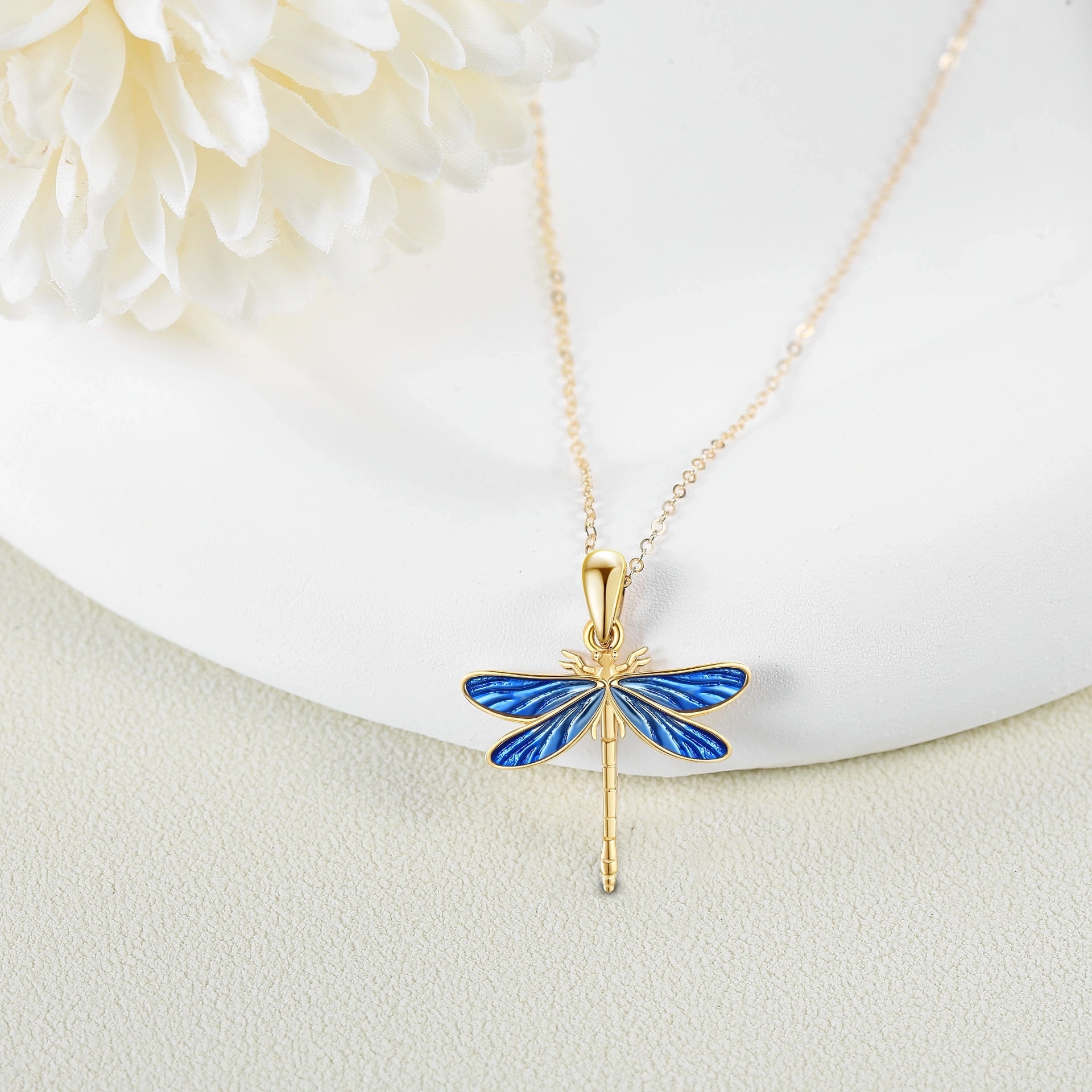14K Gold Dragonfly Pendant Necklace