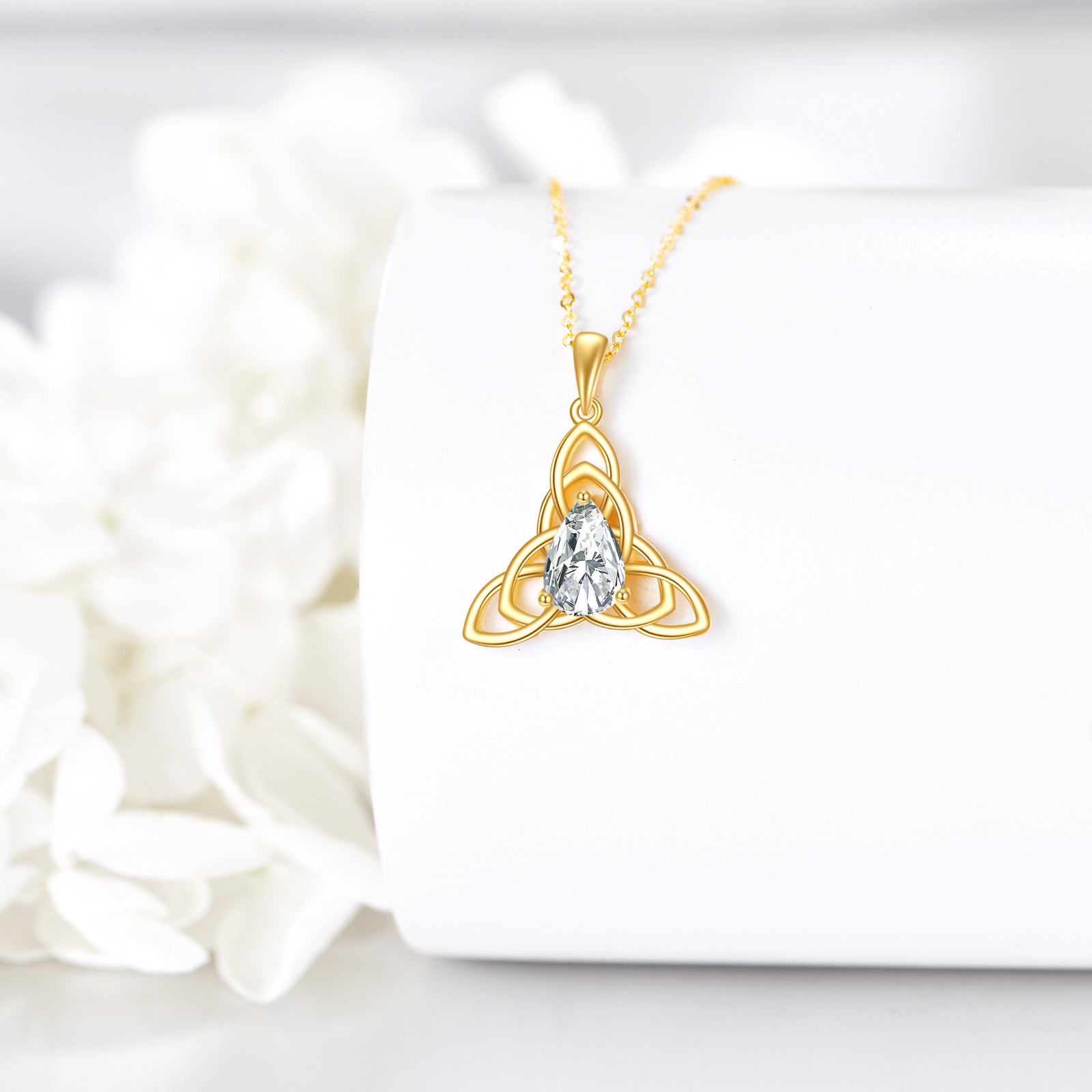 14K Gold Drop Personalized Birthstone Celtic Knot Necklace for Women