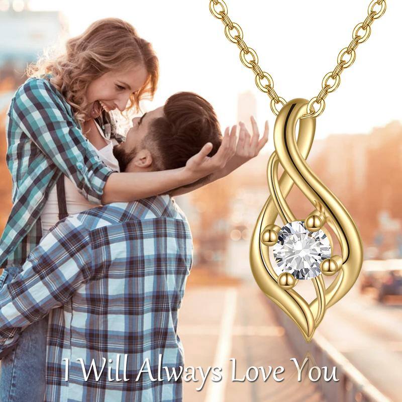 14K Gold Drop Shape Crystal Pendant Necklace
