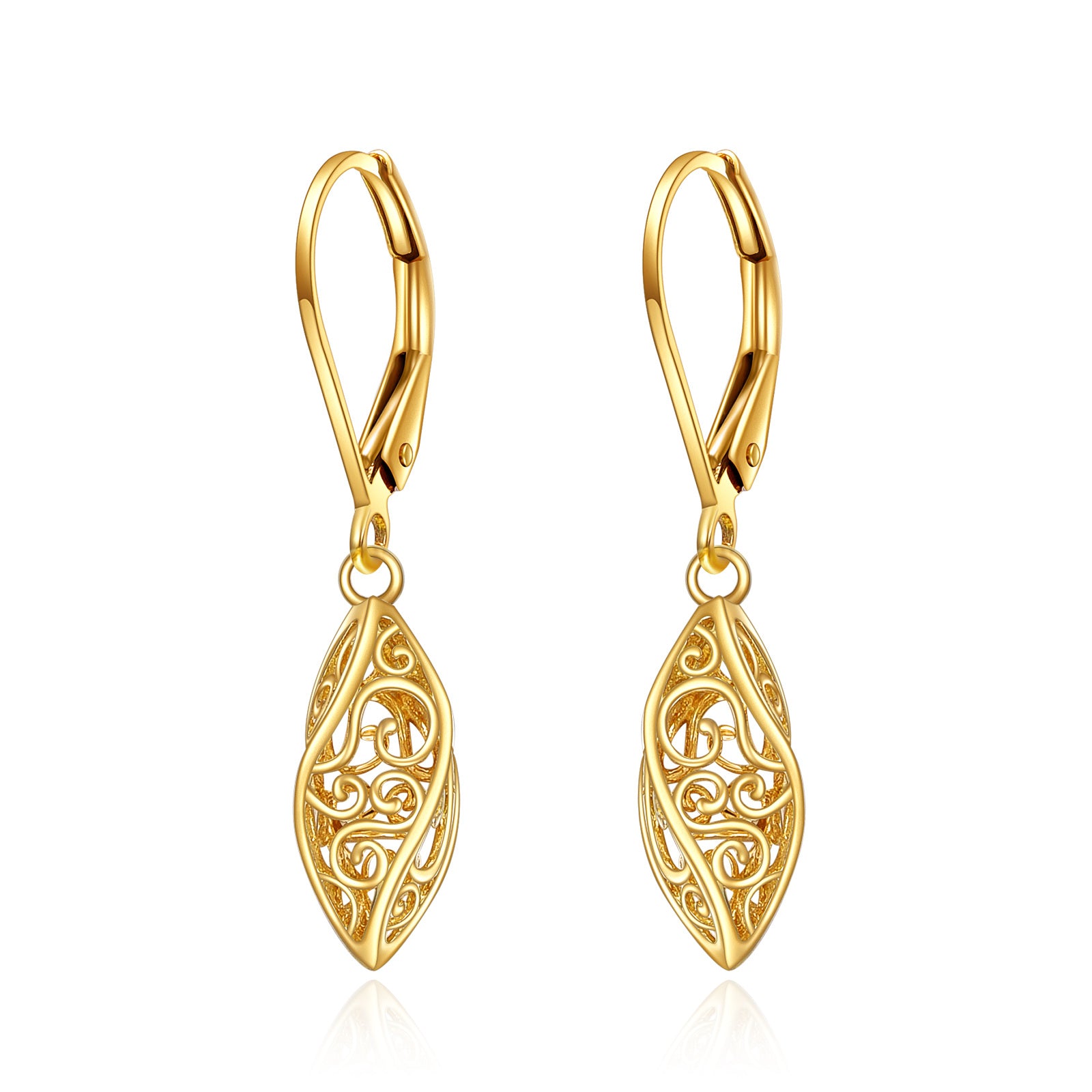 14K Gold Drop Shape Lever-back Earrings