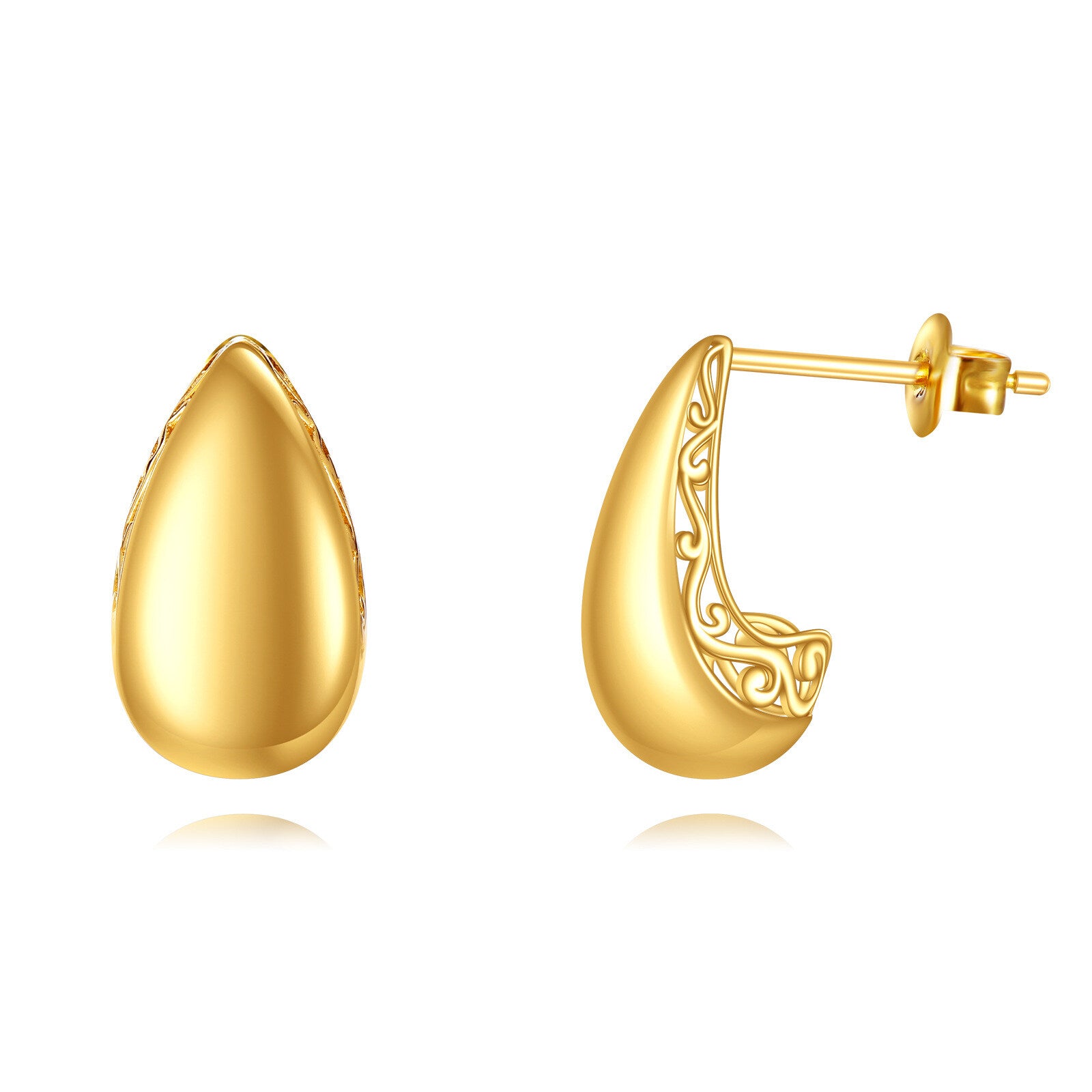14K Gold Drop Shape Stud Earrings