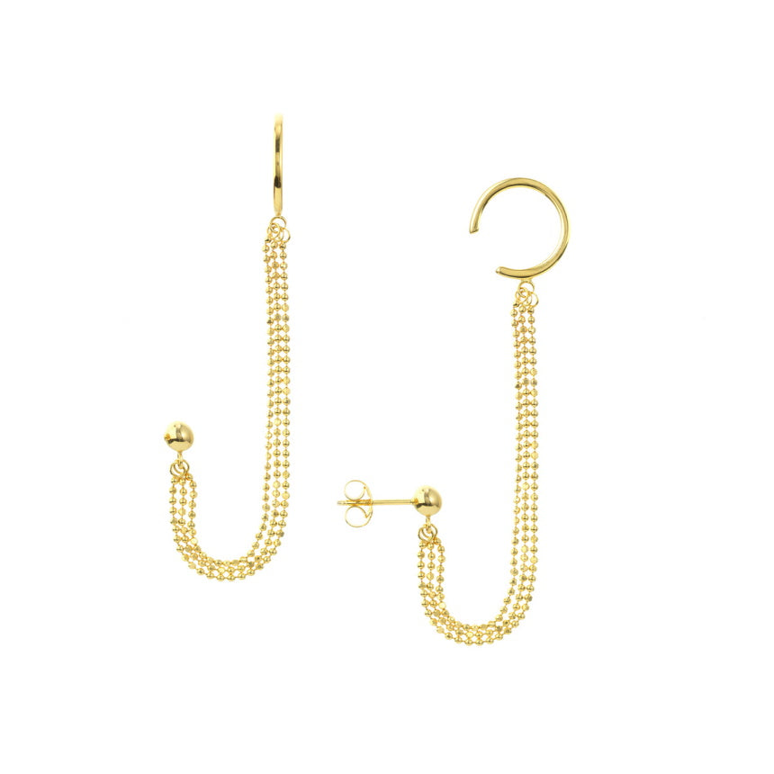 14K Gold Ear Cuff With Chain