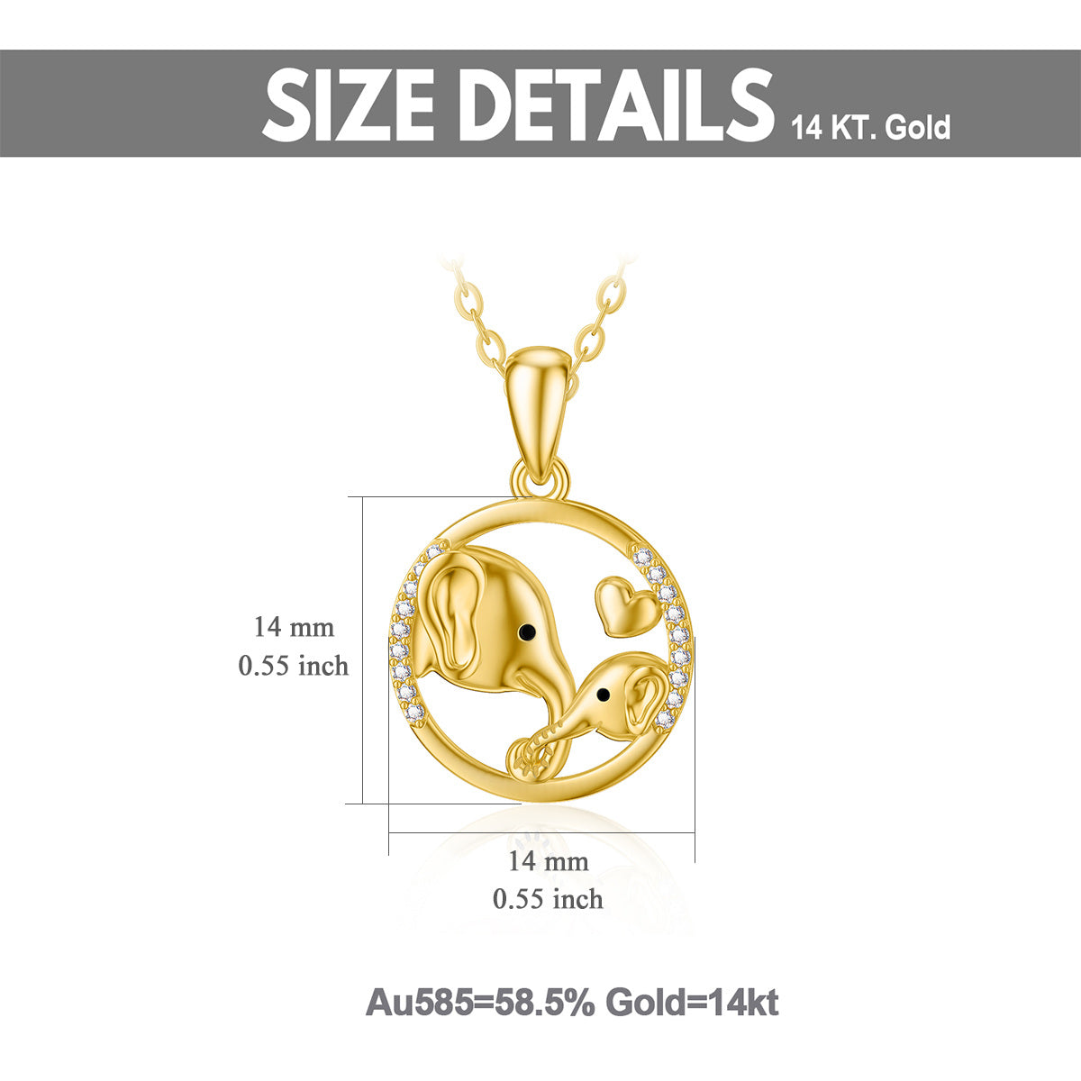 14K Gold Cubic Zirconia Elephant Pendant Necklace
