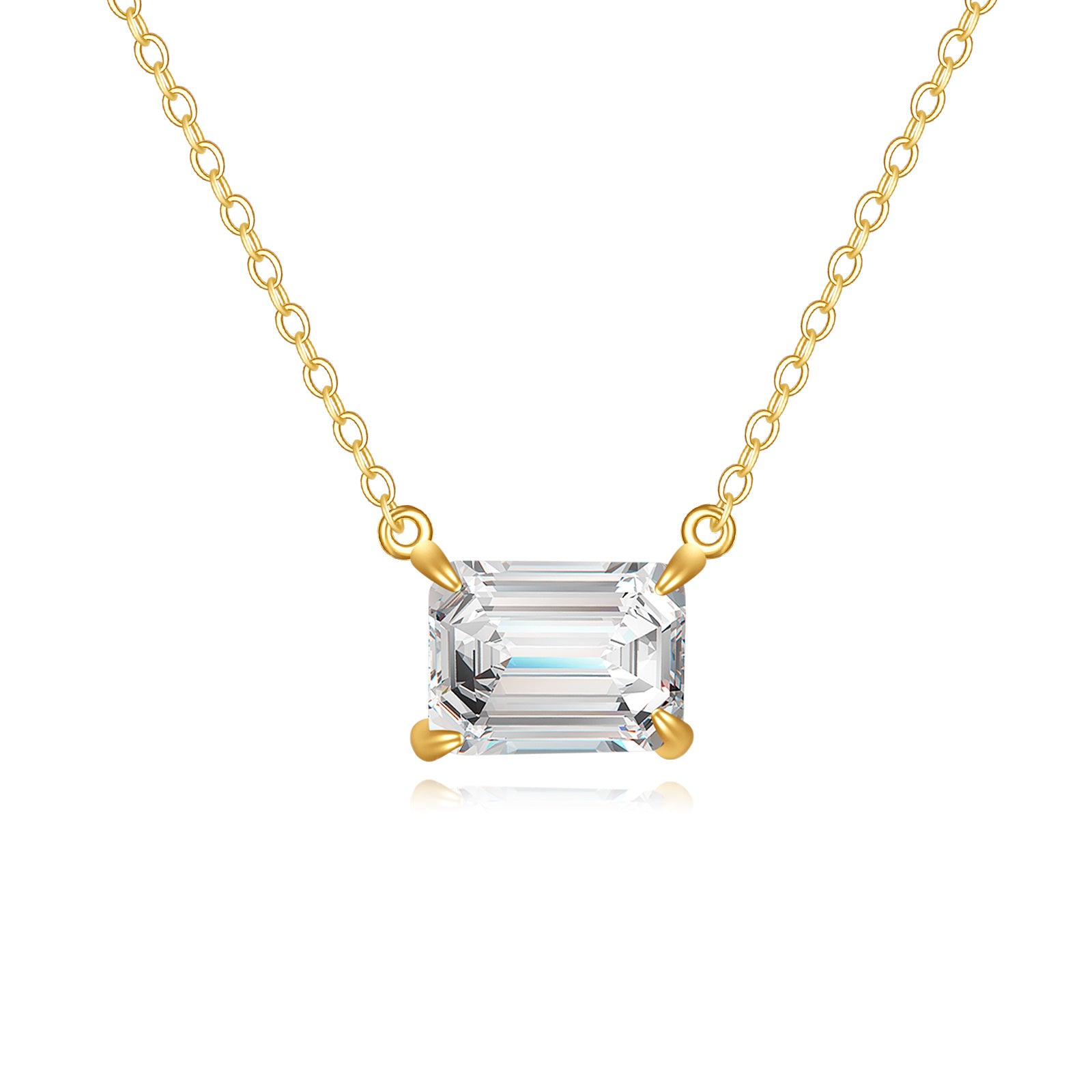 14K Gold Emerald Cut Cubic Zirconia Pendant Necklace