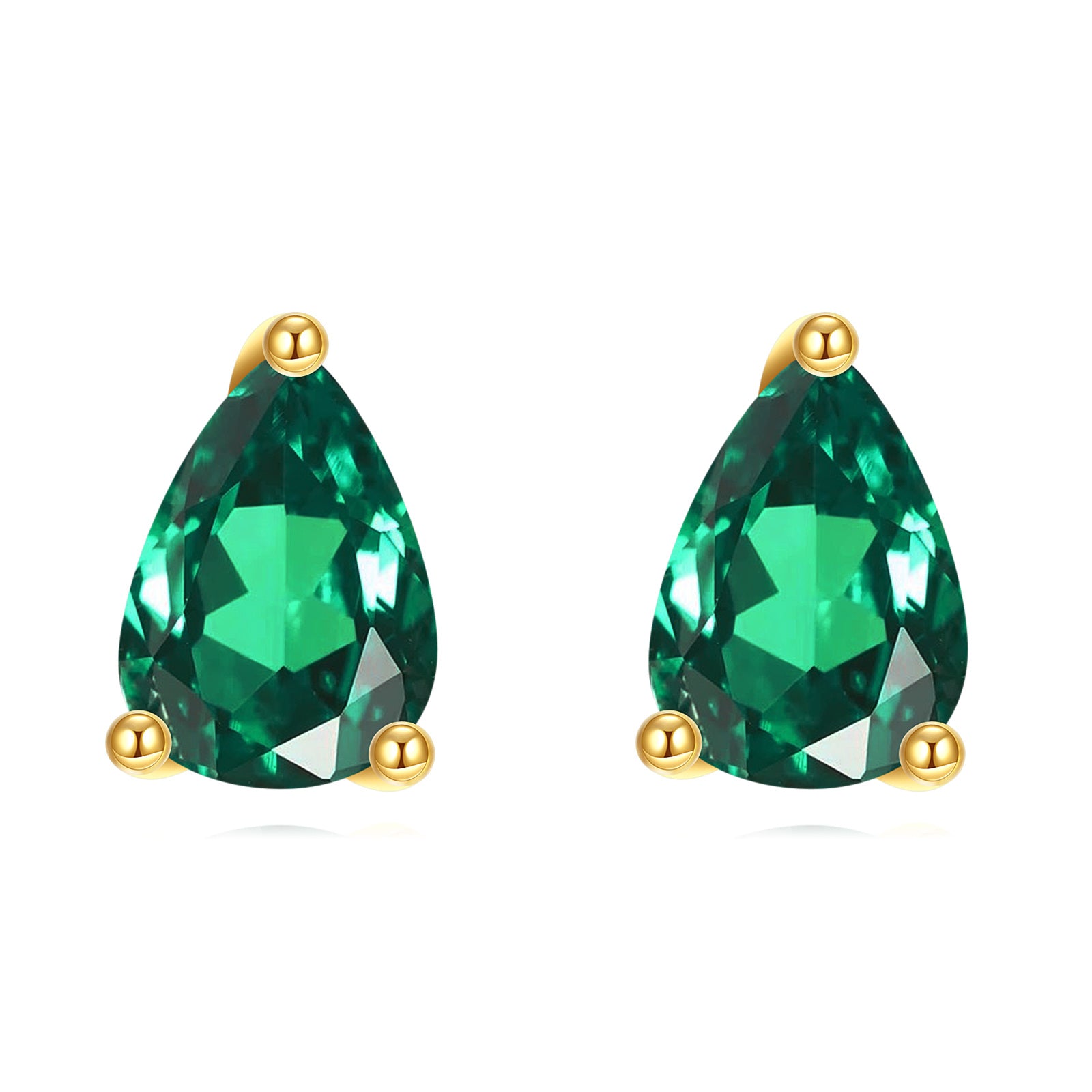 14K Gold Emerald Drop Shape Stud Earrings