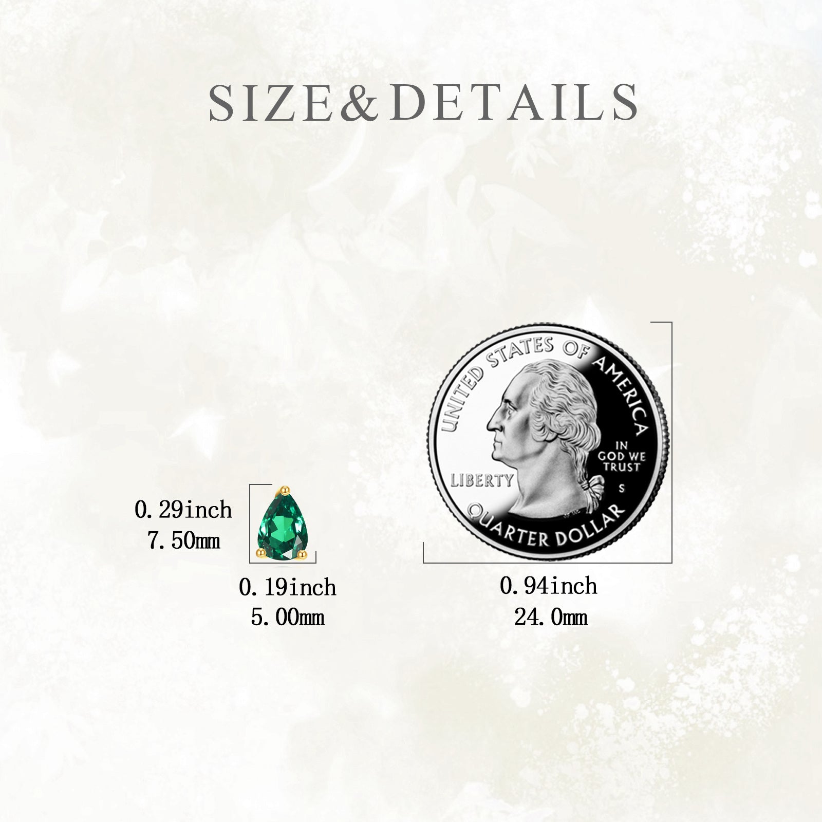 14K Gold Emerald Drop Shape Stud Earrings