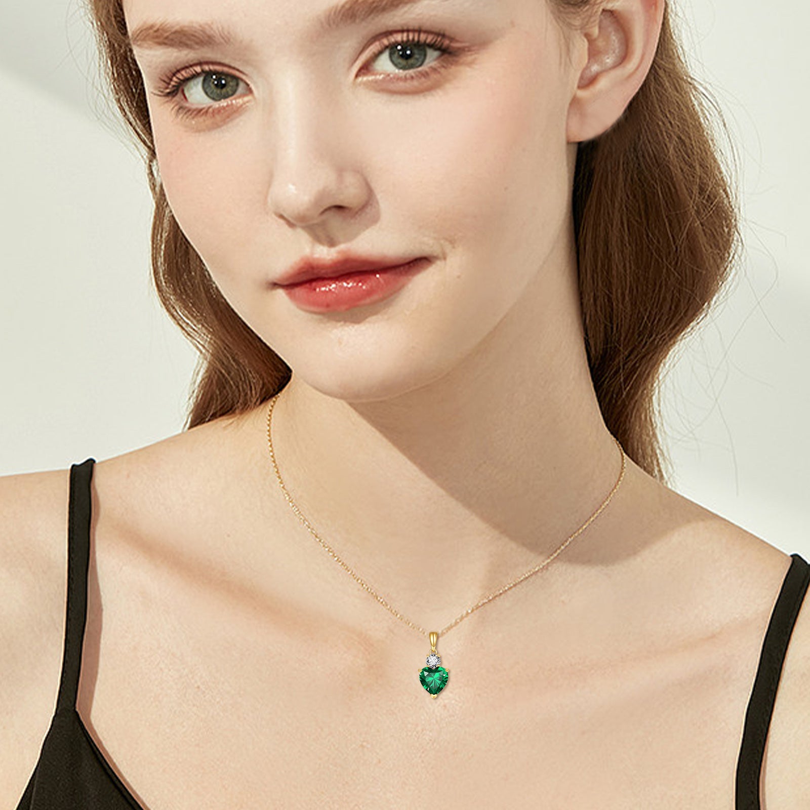 14K Gold Emerald Heart Pendant With Cubic Zirconia Necklace