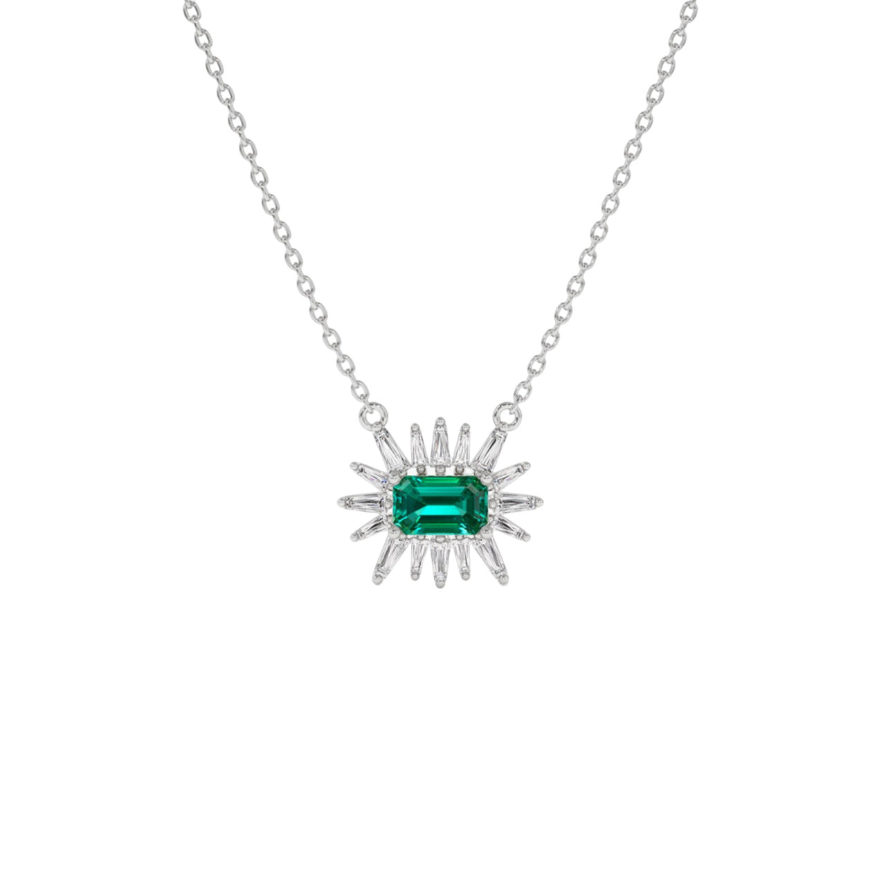 14K Gold Emerald Square Pendant Necklace