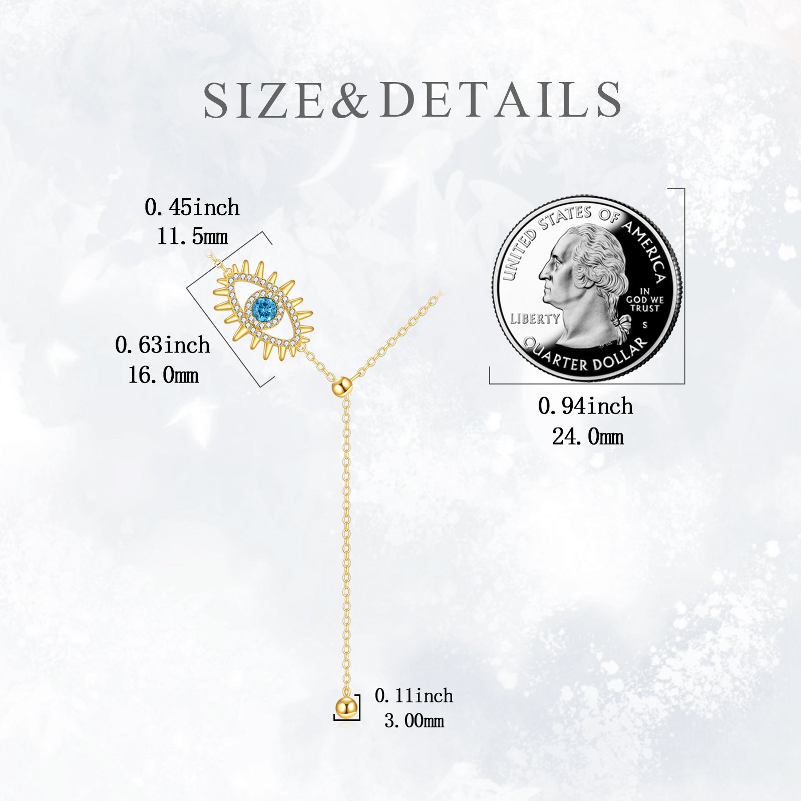 14K Gold Cubic Zirconia Evil Eye Adjustable Y Necklace