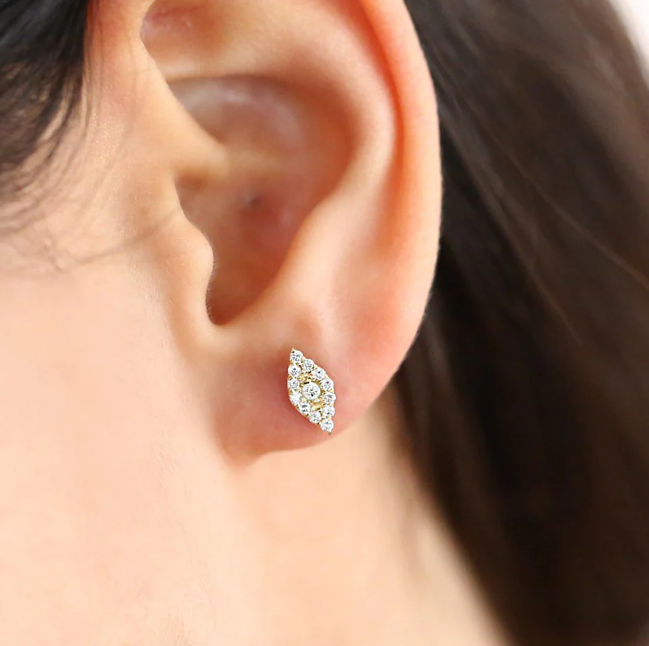 14K Gold Evil Eye Diamond Studs