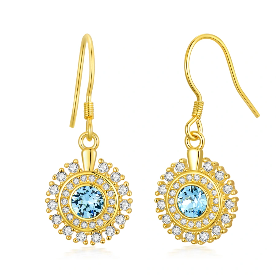 Sterling Silver with Yellow Gold Plated Cubic Zirconia Evil Eye Drop Earrings