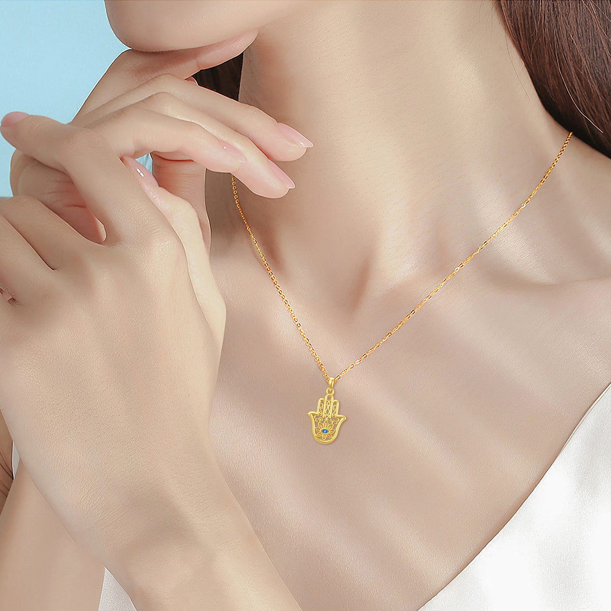 14K Gold Cubic Zirconia Evil Eye & Hamsa Hand Pendant Necklace
