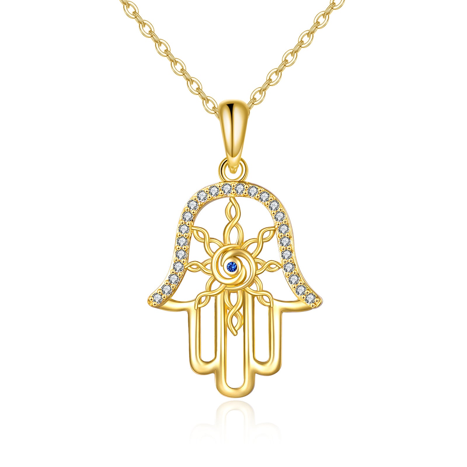 14K Gold Evil Eye & Hamsa Hand Pendant Necklace