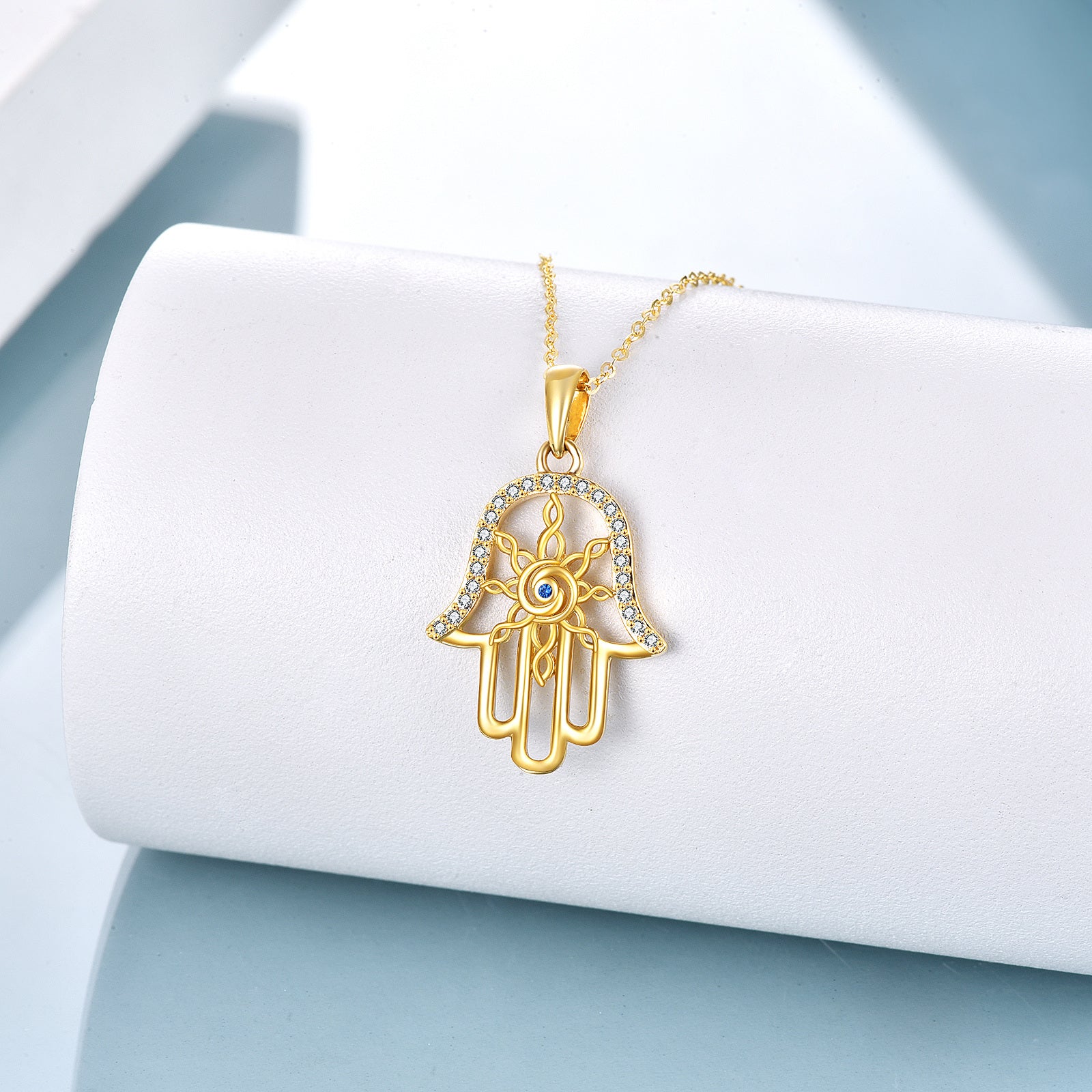 14K Gold Evil Eye & Hamsa Hand Pendant Necklace