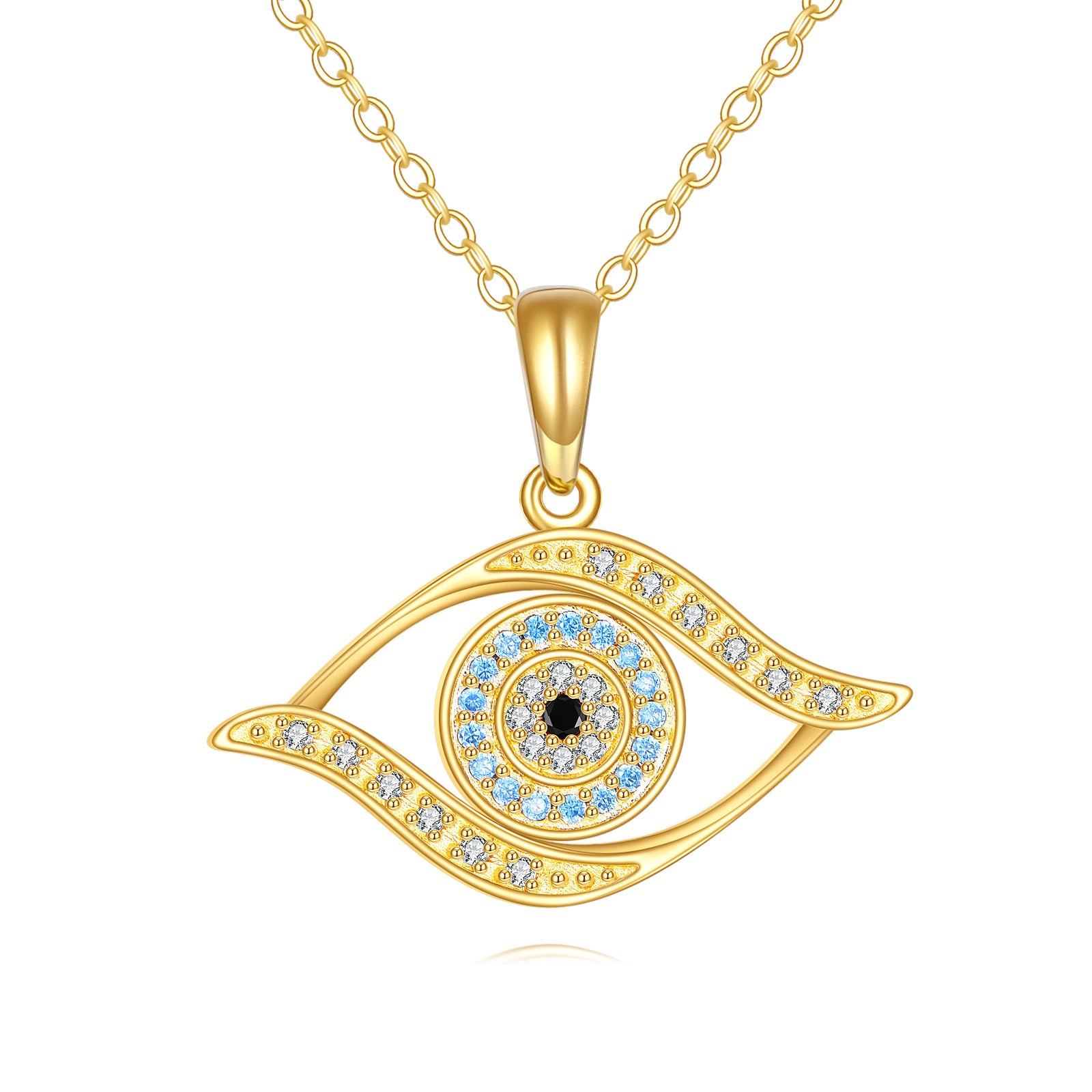 14K Gold Cubic Zirconia Evil Eye Necklace