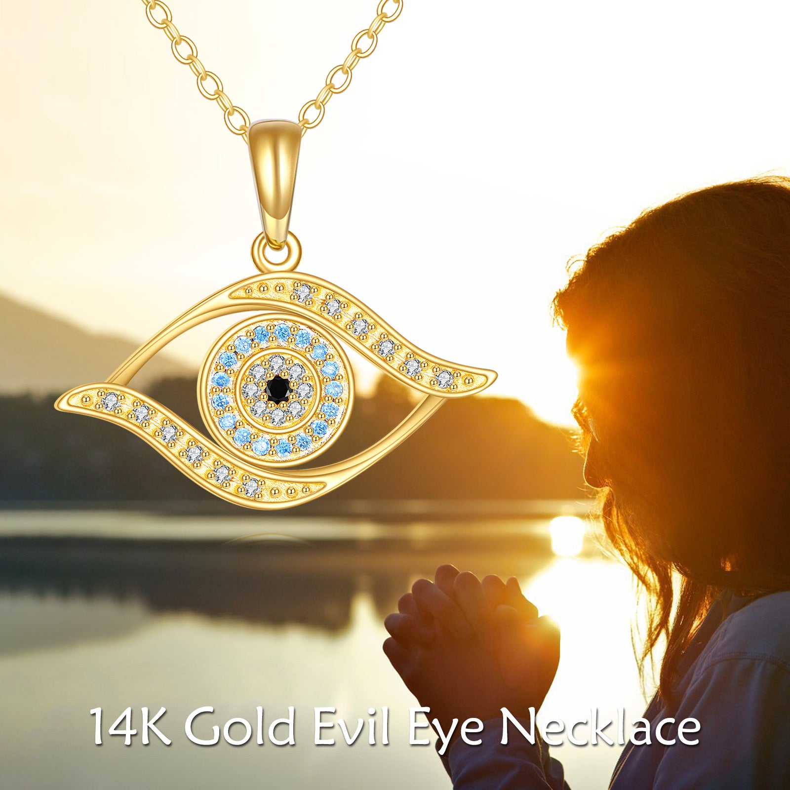 14K Gold Cubic Zirconia Evil Eye Necklace