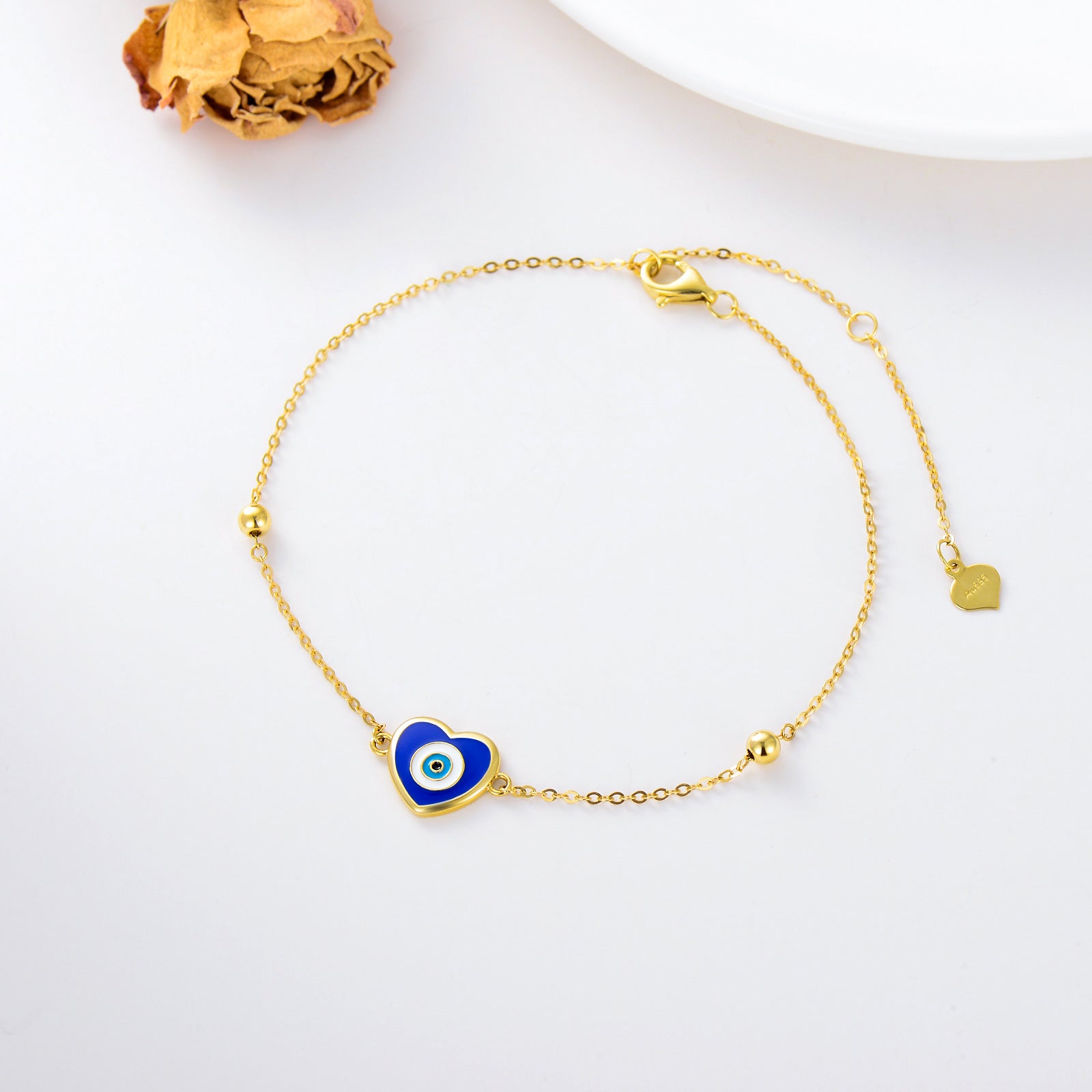 14K Gold Evil Eye Charm Bracelet