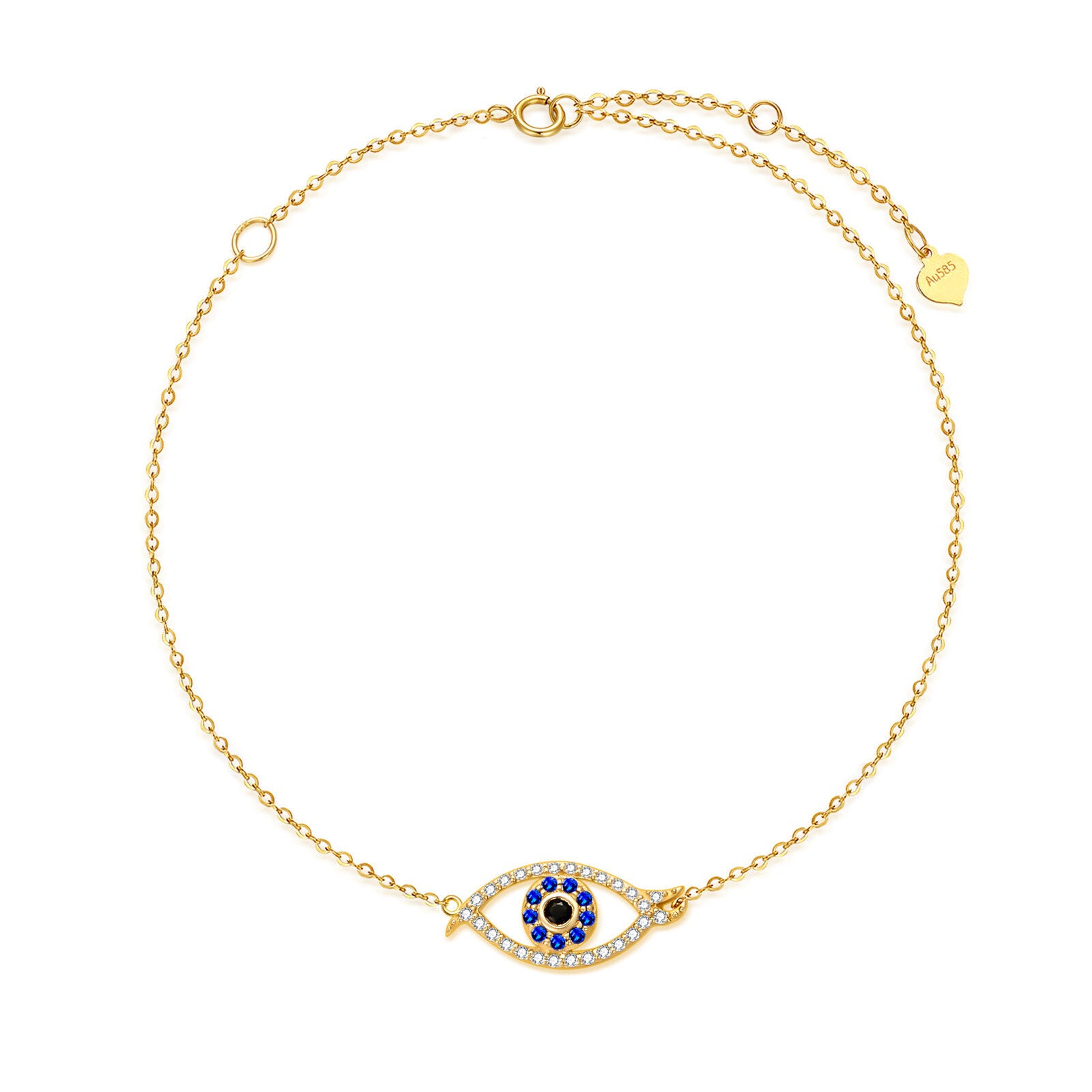 14K Gold Cubic Zirconia Evil Eye Charm Bracelet