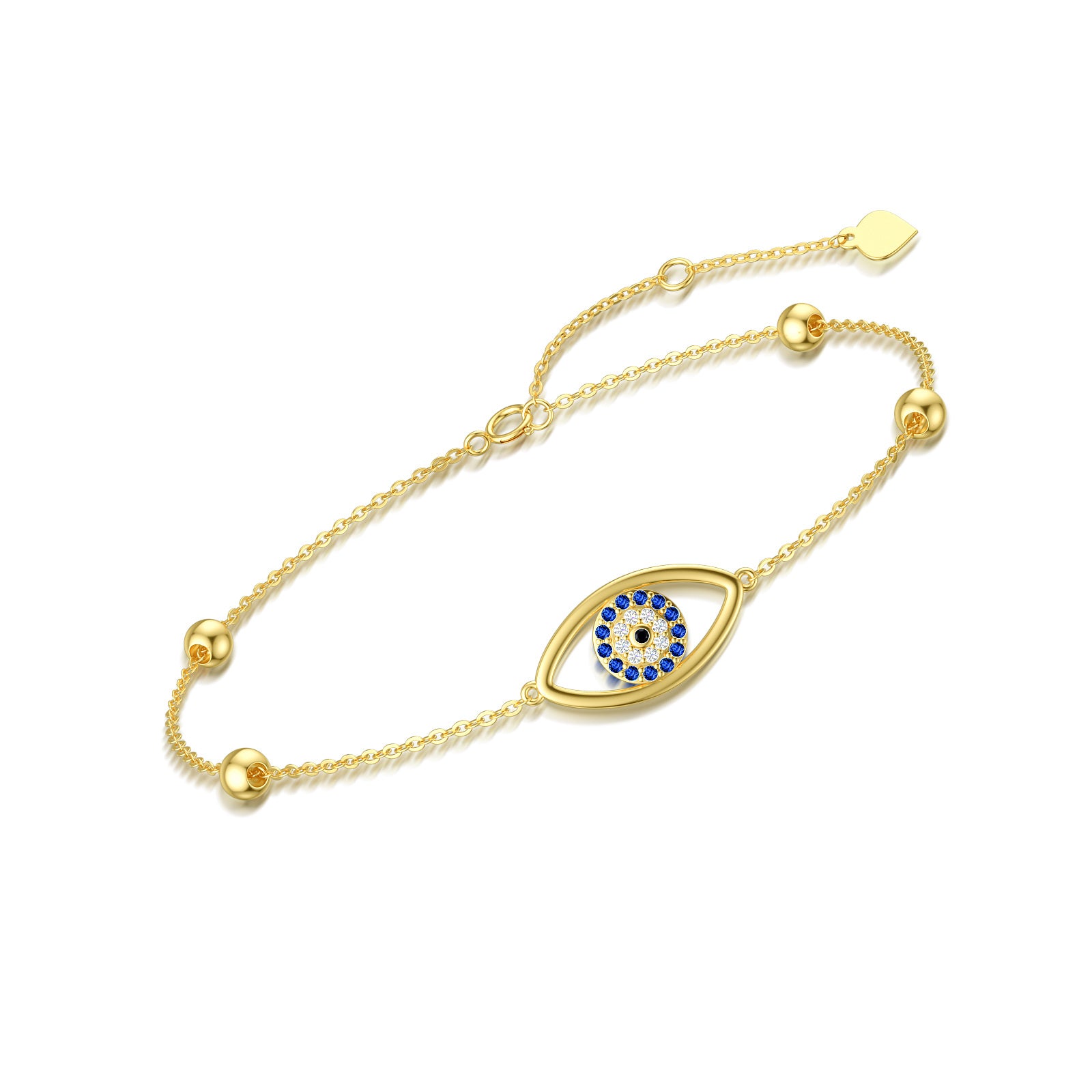14K Gold Cubic Zirconia Evil Eye Charm Bracelet