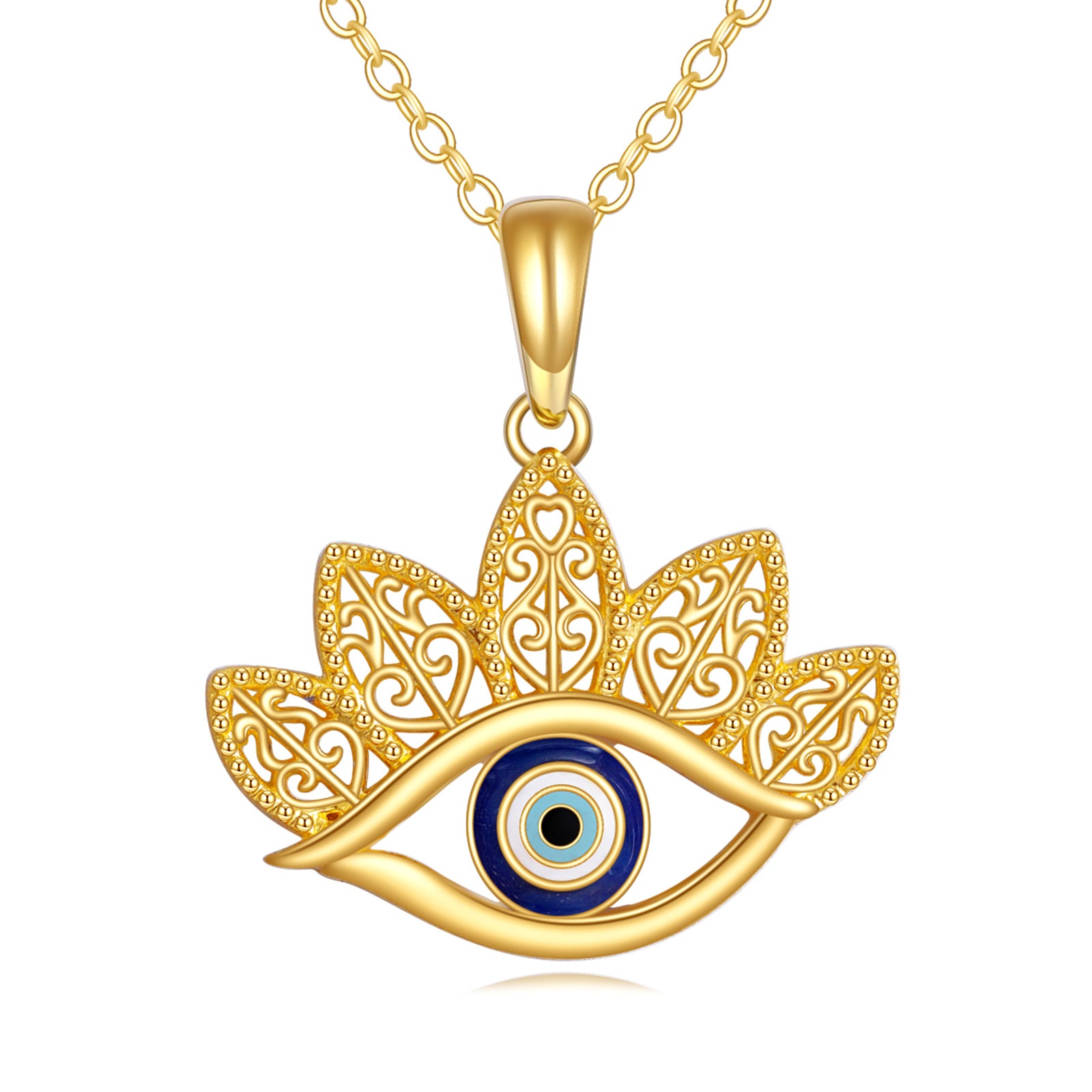 14K Gold Evil Eye Pendant Necklace