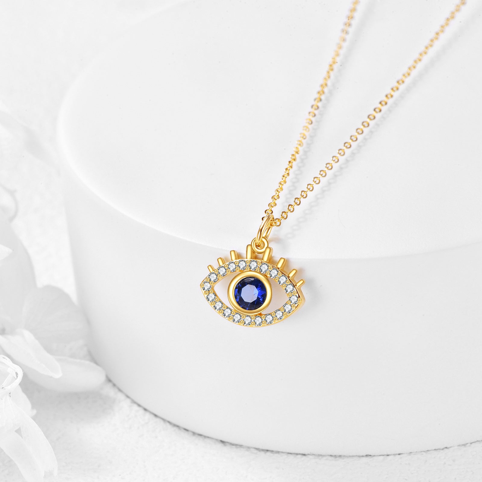 14K Gold Cubic Zirconia Evil Eye Pendant Necklace