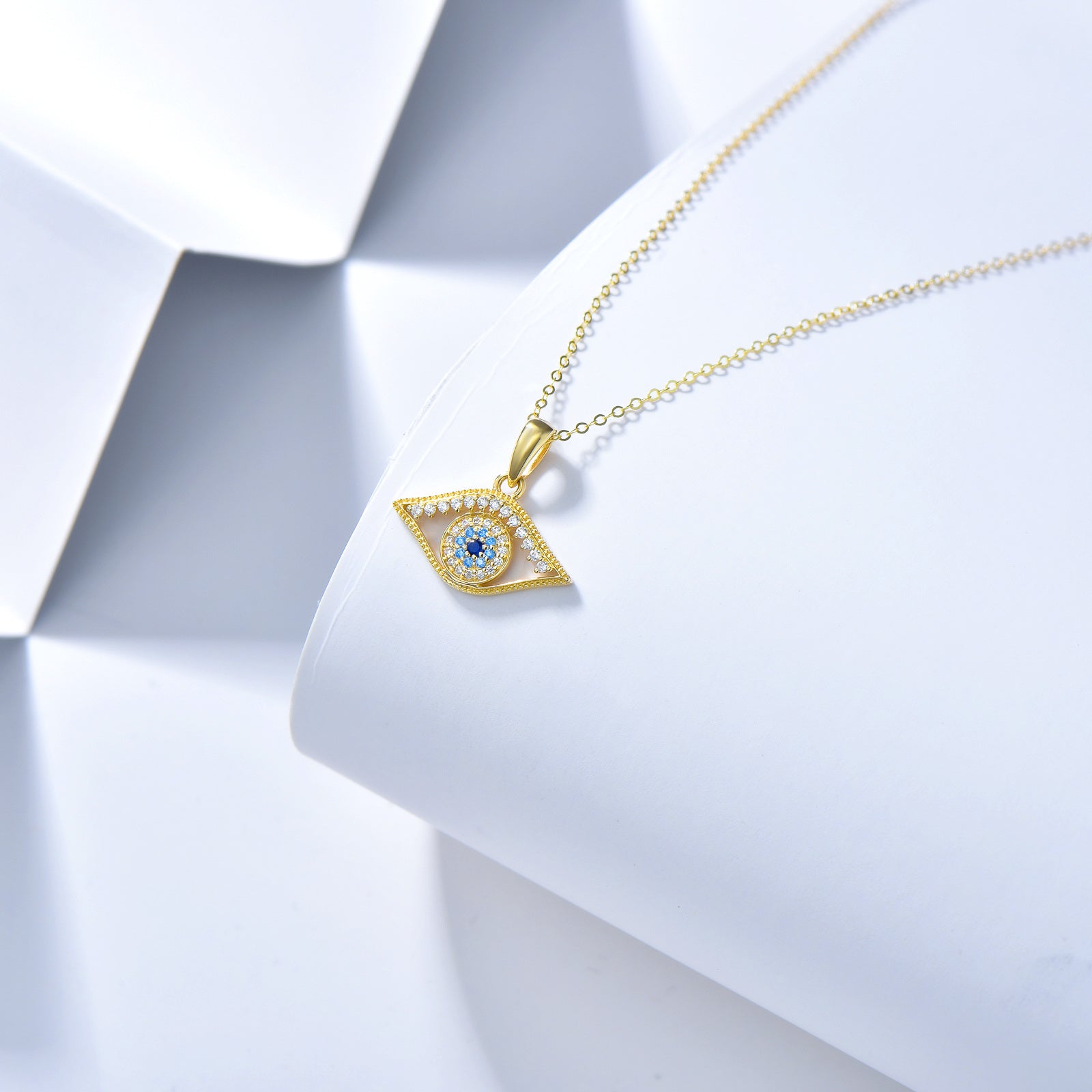 14K Gold Cubic Zirconia Evil Eye Pendant Necklace