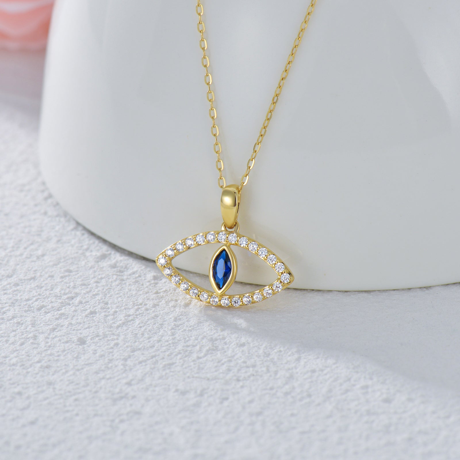 14K Gold Cubic Zirconia Evil Eye Pendant Necklace
