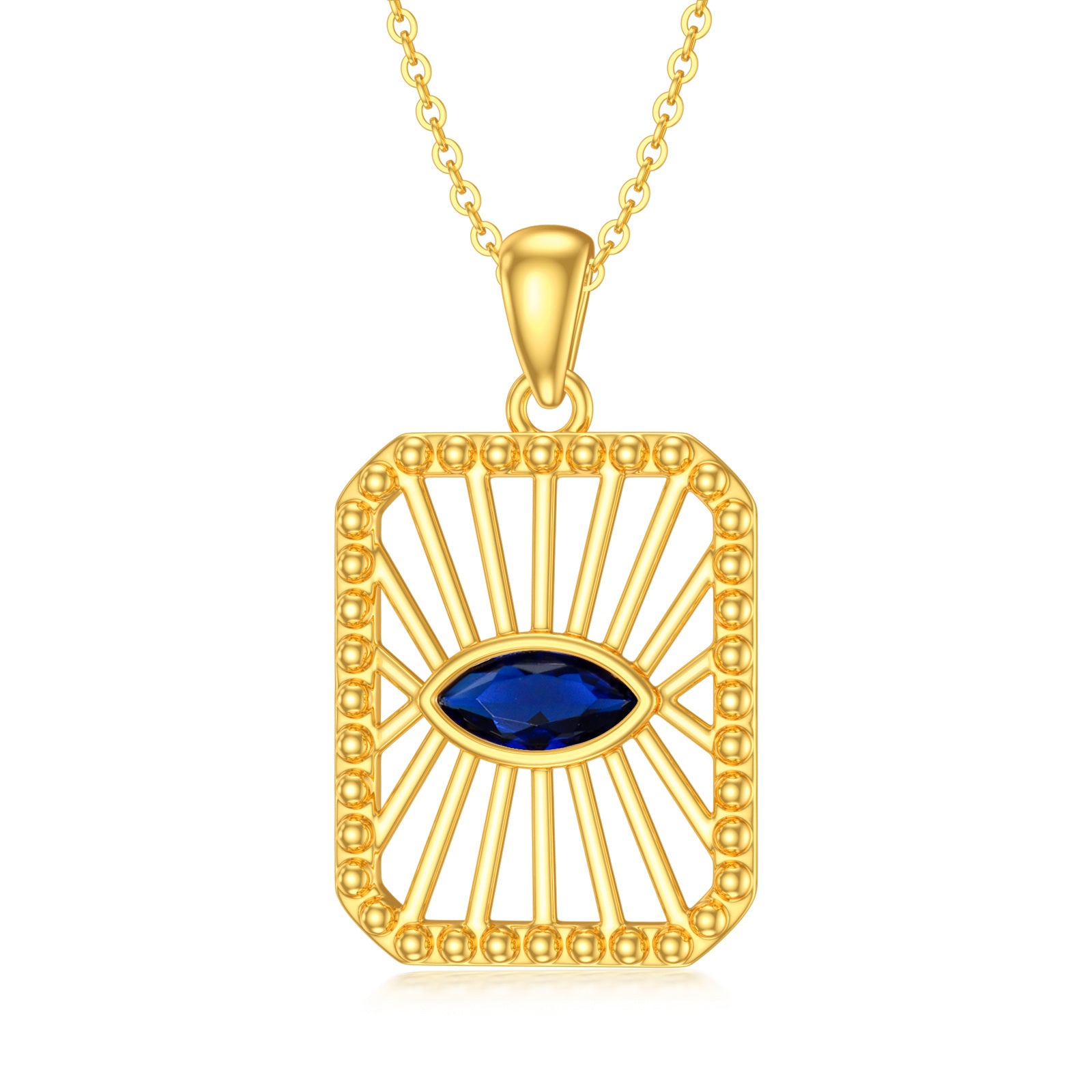 14K Gold Cubic Zirconia Evil Eye Pendant Necklace