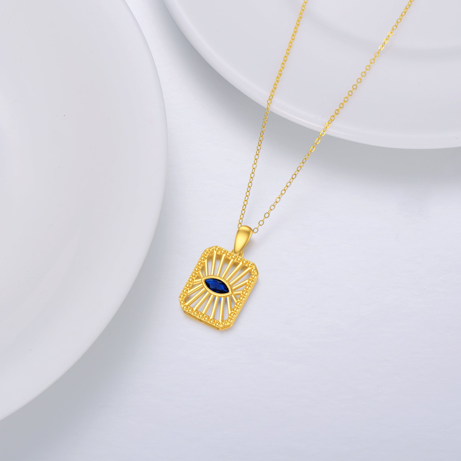 14K Gold Cubic Zirconia Evil Eye Pendant Necklace