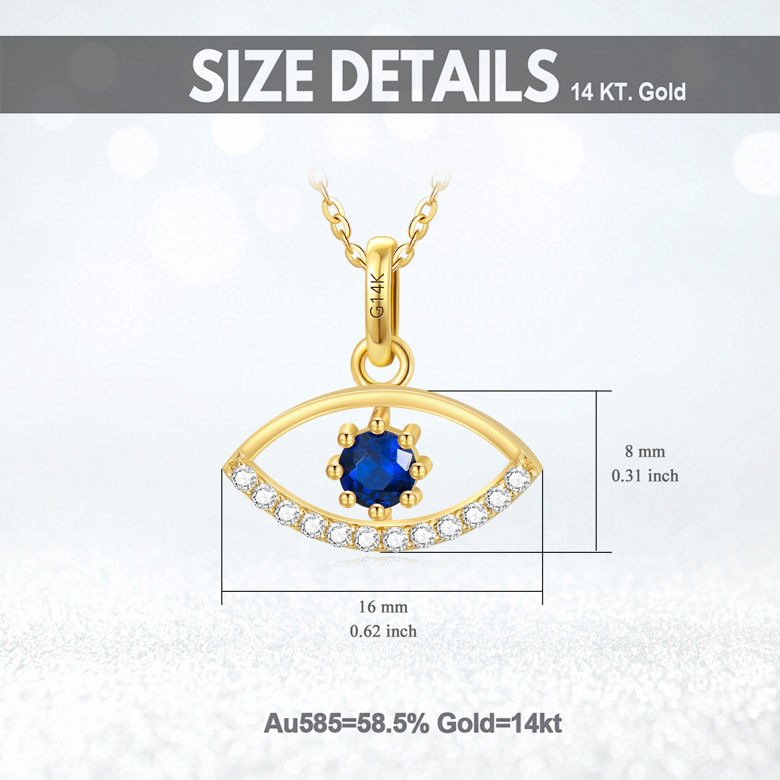 14K Gold Cubic Zirconia Evil Eye Pendant Necklace