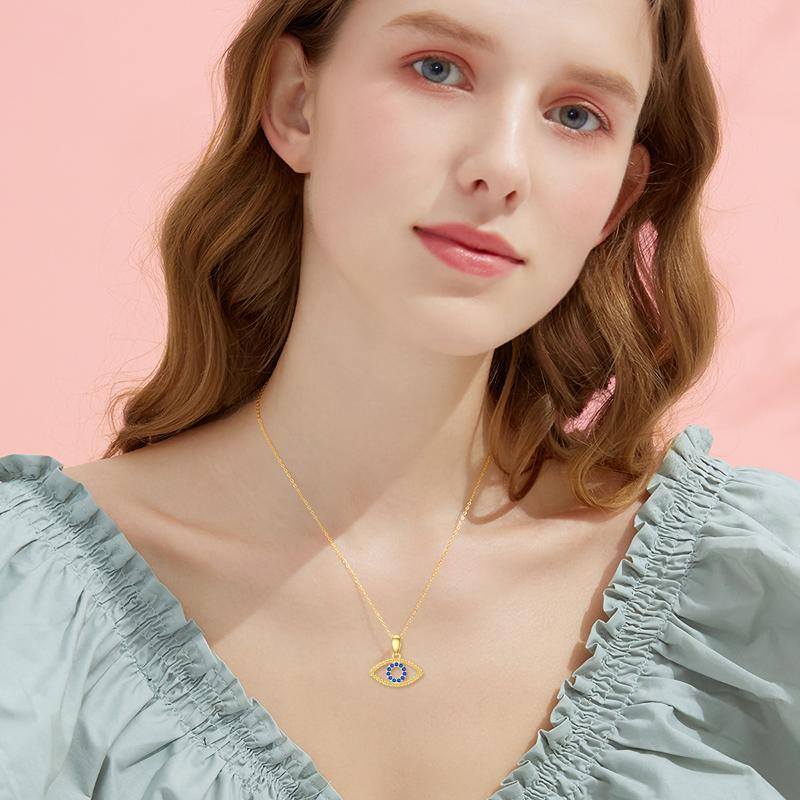 14K Gold Cubic Zirconia Evil Eye Pendant Necklace