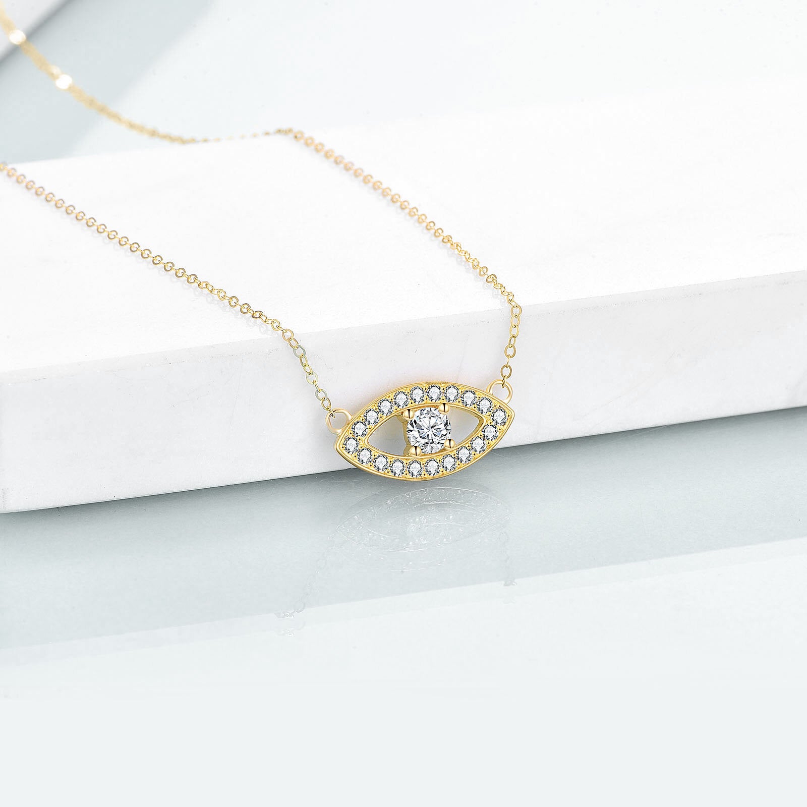 14K Gold Cubic Zirconia Evil Eye Pendant Necklace