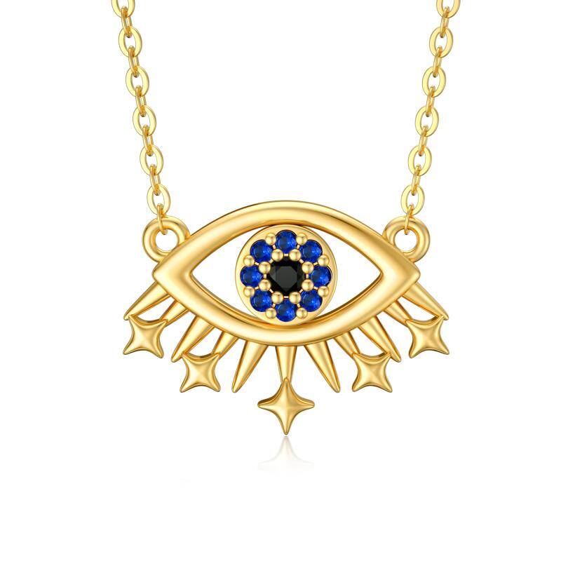14K Gold Cubic Zirconia Evil Eye Pendant Necklace