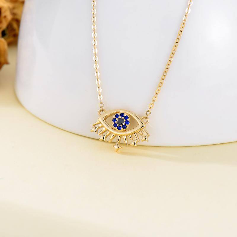 14K Gold Cubic Zirconia Evil Eye Pendant Necklace