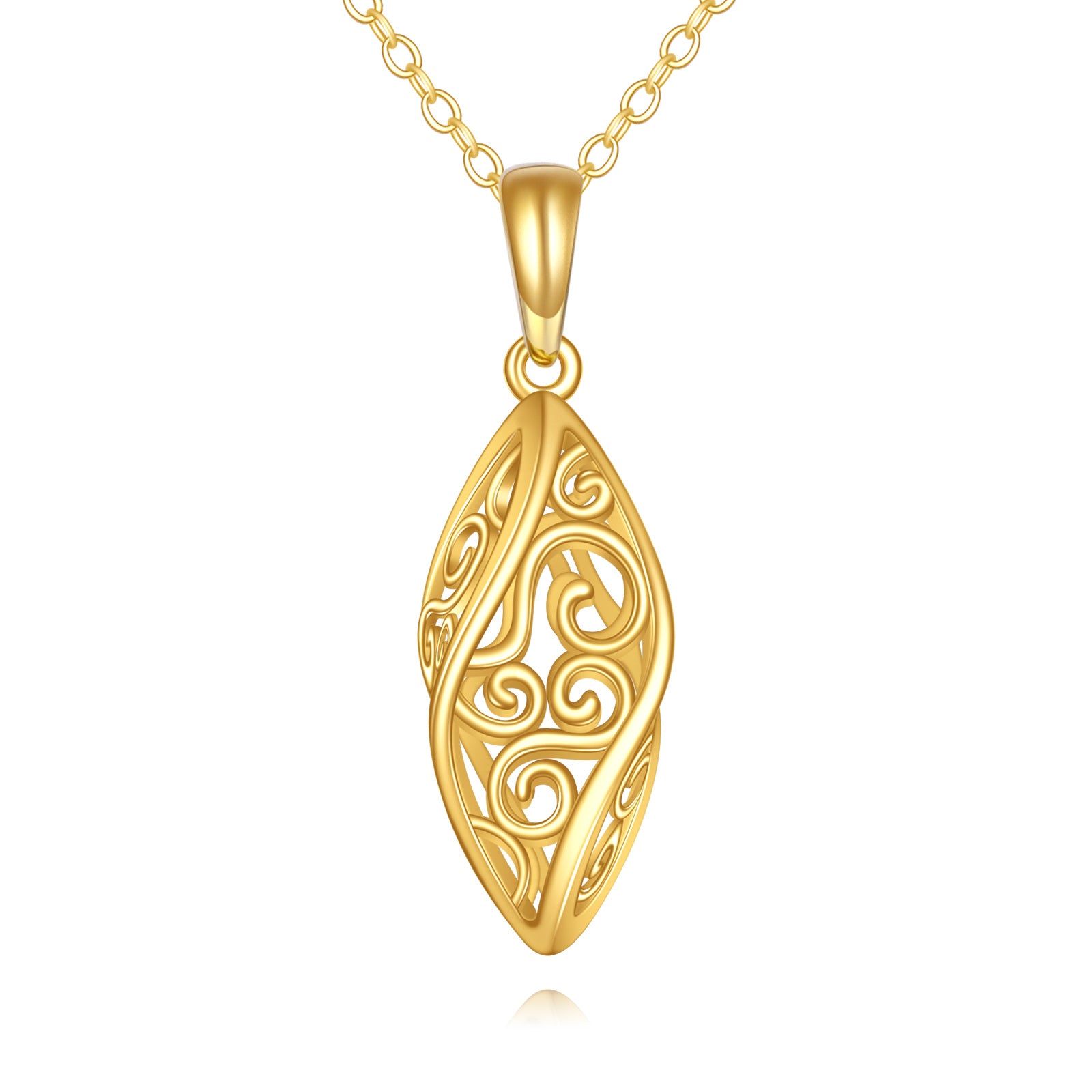 14K Gold Filigree 3D Cylindrical Pendant Necklace