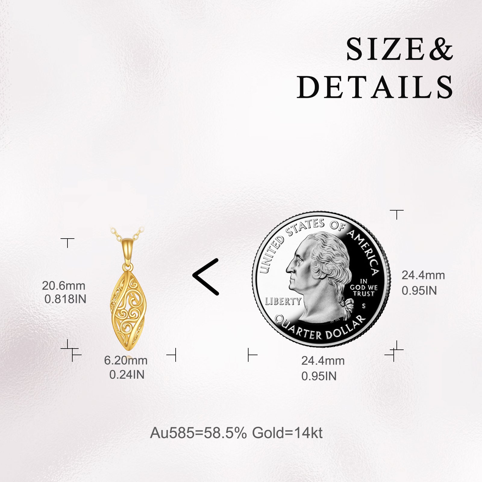 14K Gold Filigree 3D Cylindrical Pendant Necklace