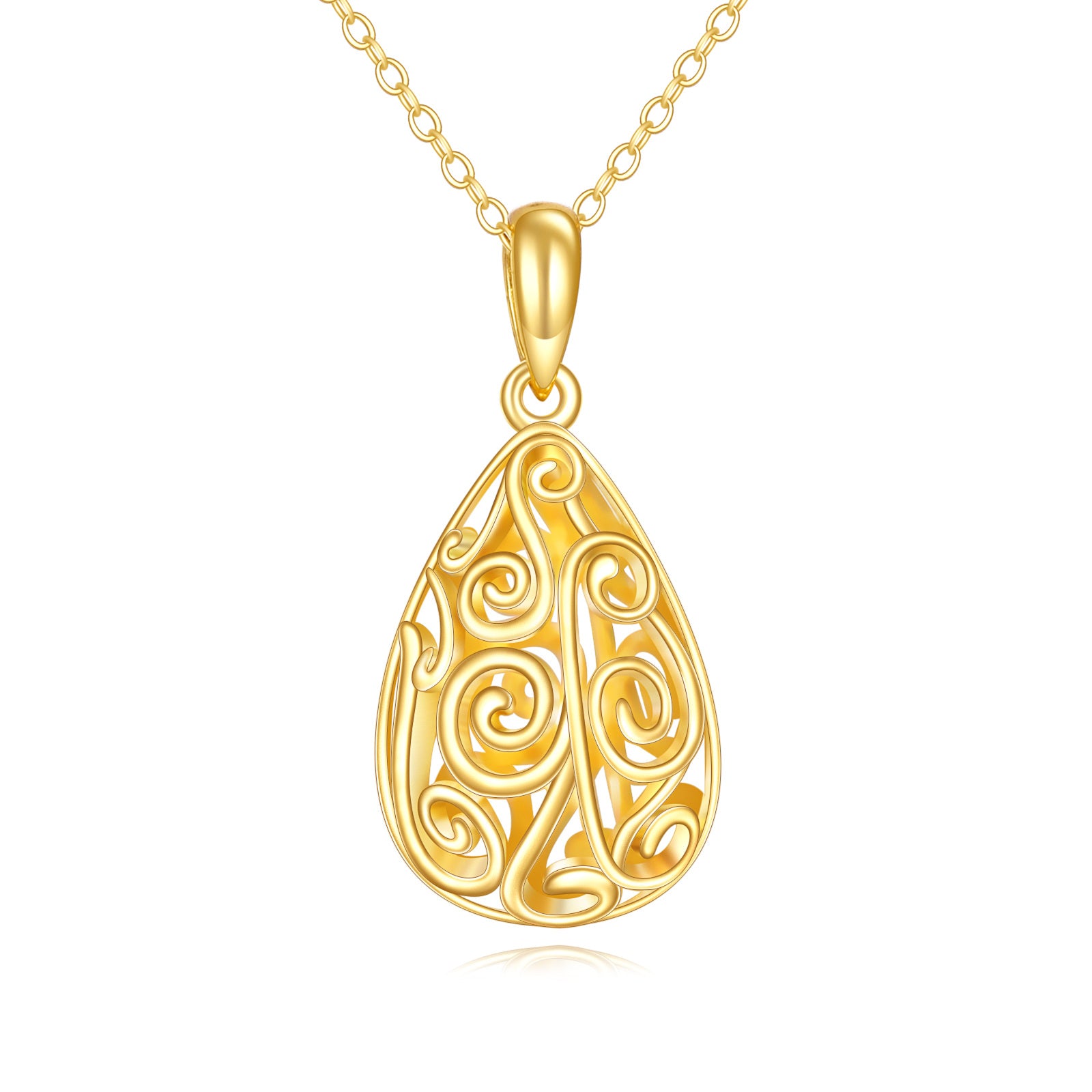14K Gold Filigree Drop Shape Pendant Necklace
