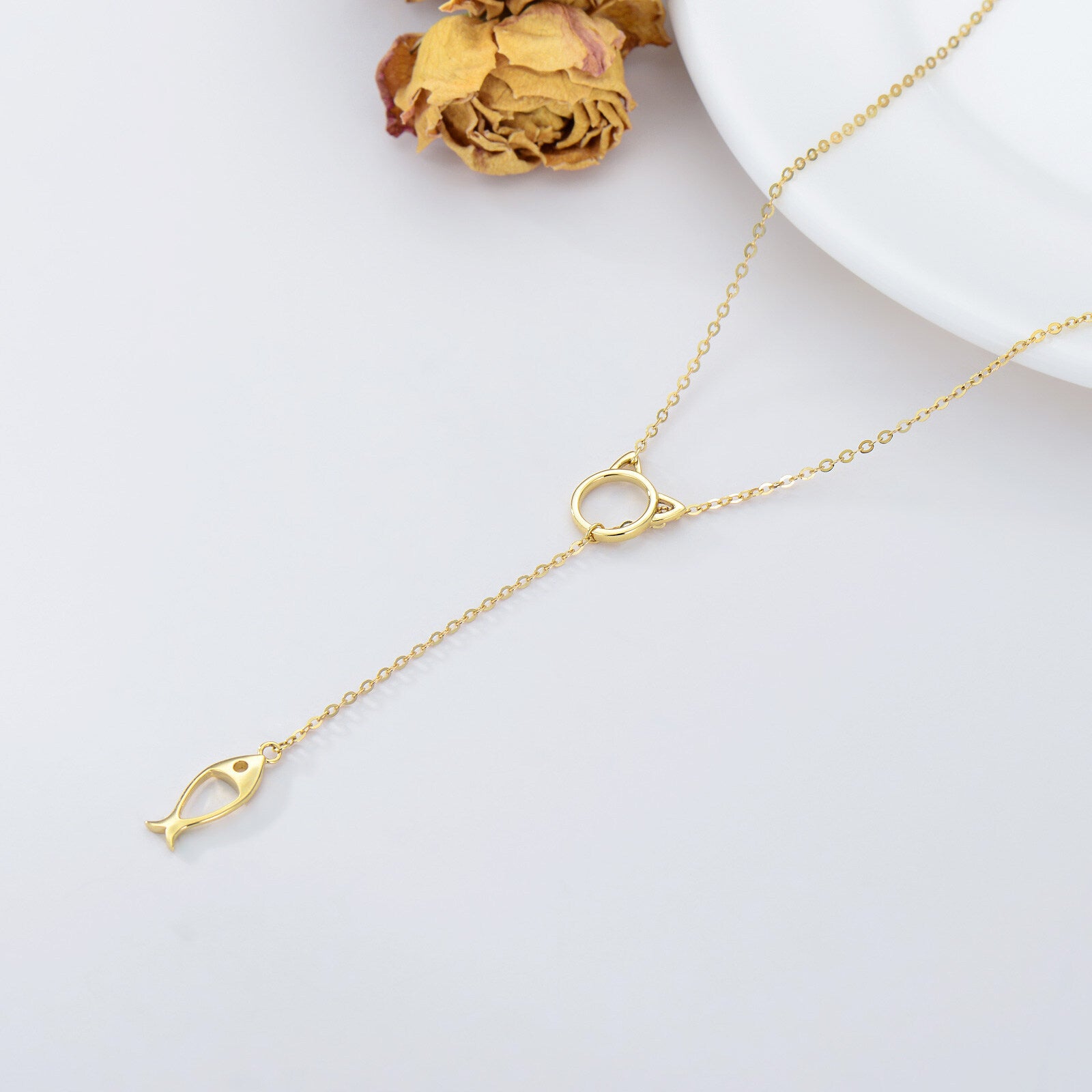 14K Gold Fish Non-adjustable Y-Necklace