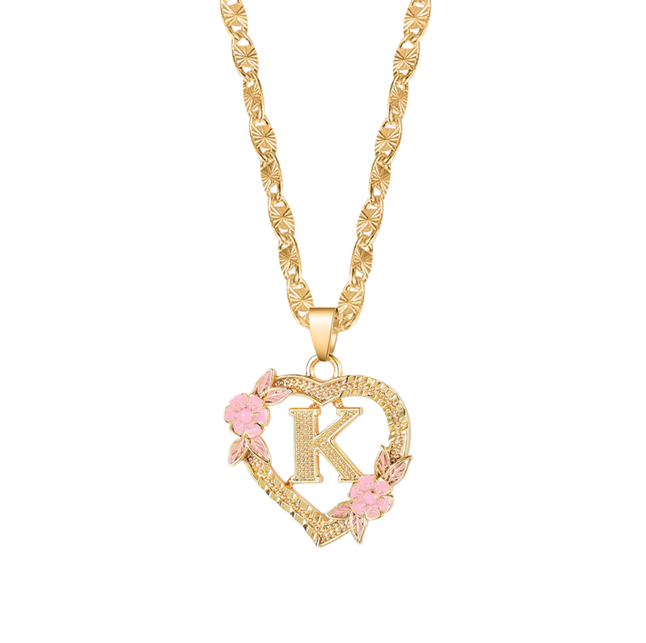 Sterling Silver with Yellow Gold Plated Flower Initial Necklace