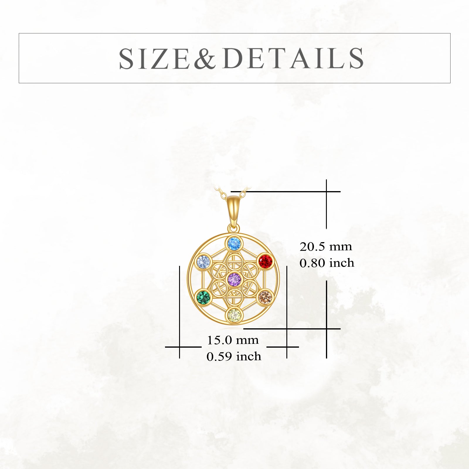 14K Gold Cubic Zirconia Flower Of Life & Chakras Pendant Necklace