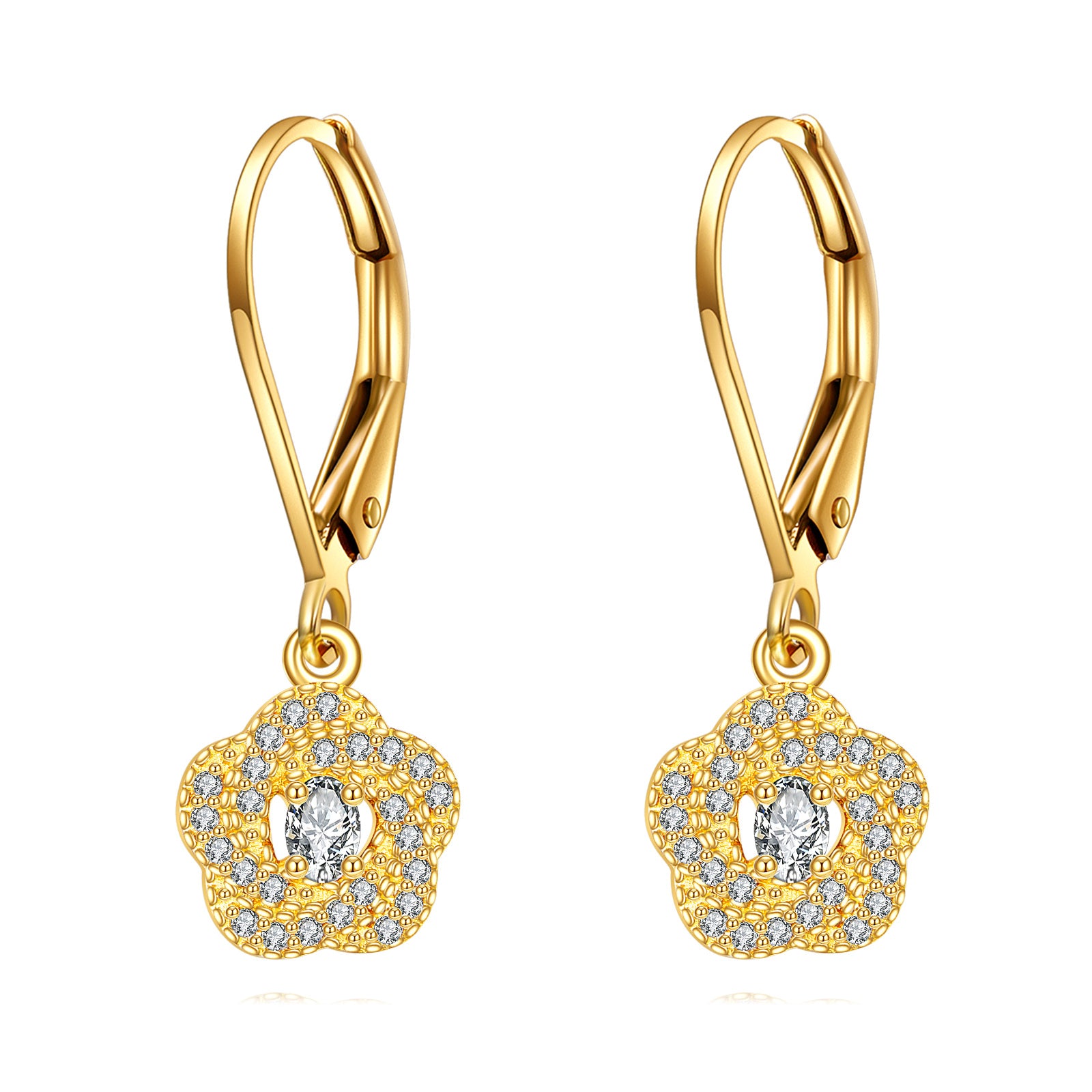 14K Gold Cubic Zirconia Flower Of Life Drop Earrings