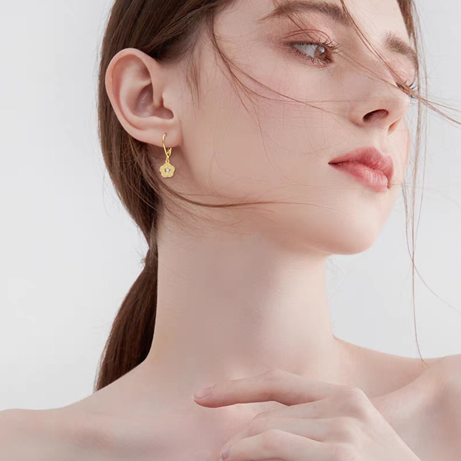 14K Gold Cubic Zirconia Flower Of Life Drop Earrings