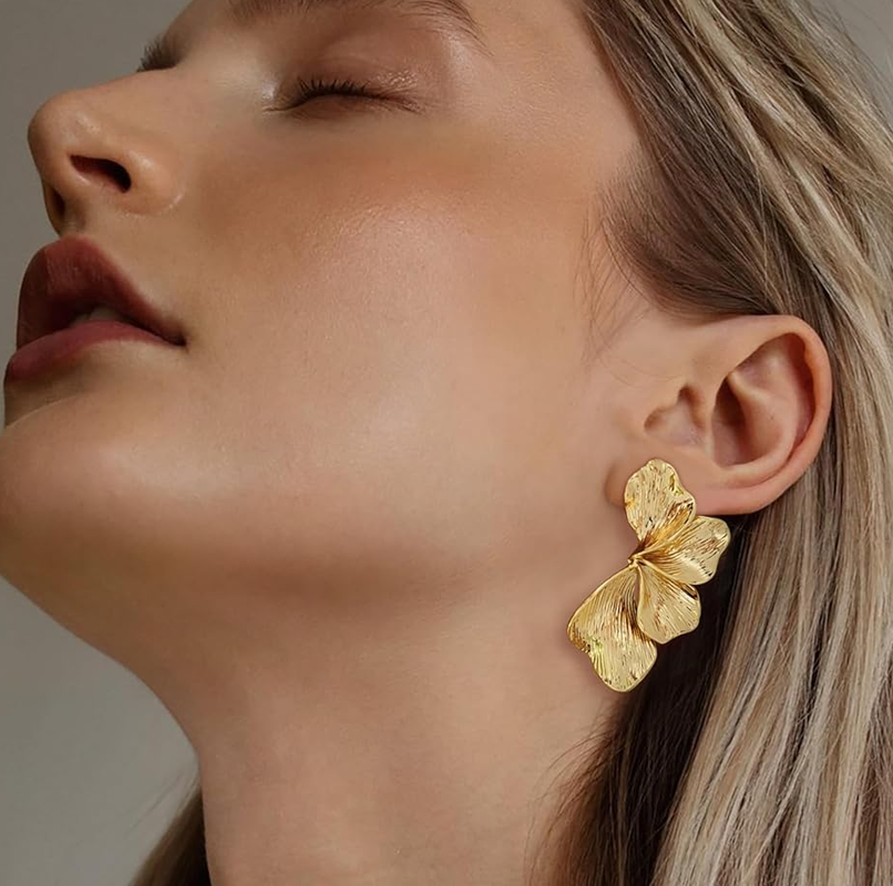 Sterling Silver with Yellow Gold Plated Flowers Stud Earrings