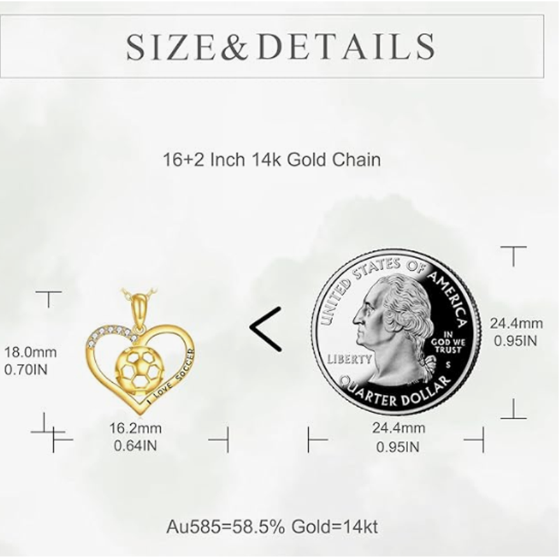 14K Gold Cubic Zirconia Football Heart Necklace for Women